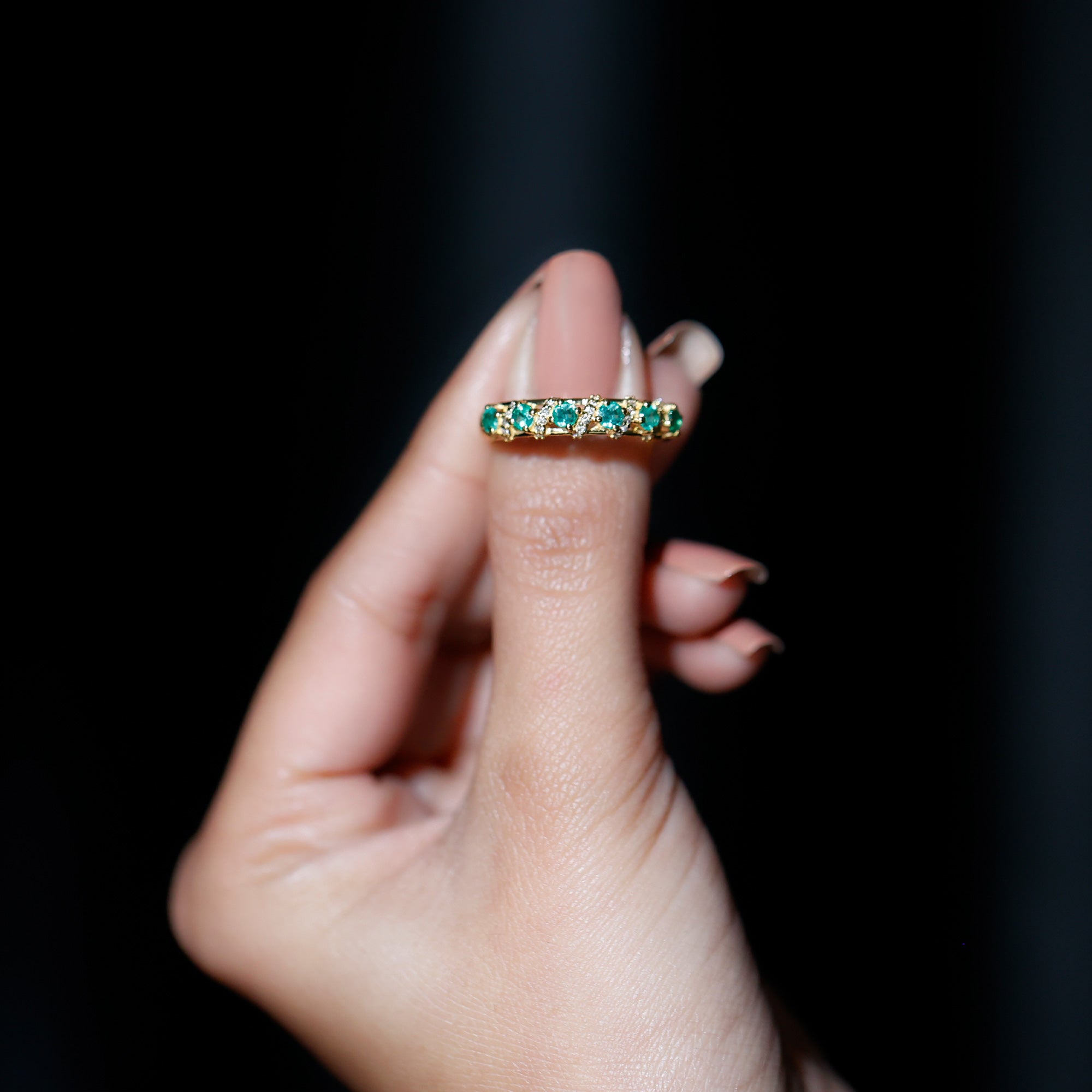 Emerald and Diamond Designer Wedding Band for Women AAA - Rosec Jewels
