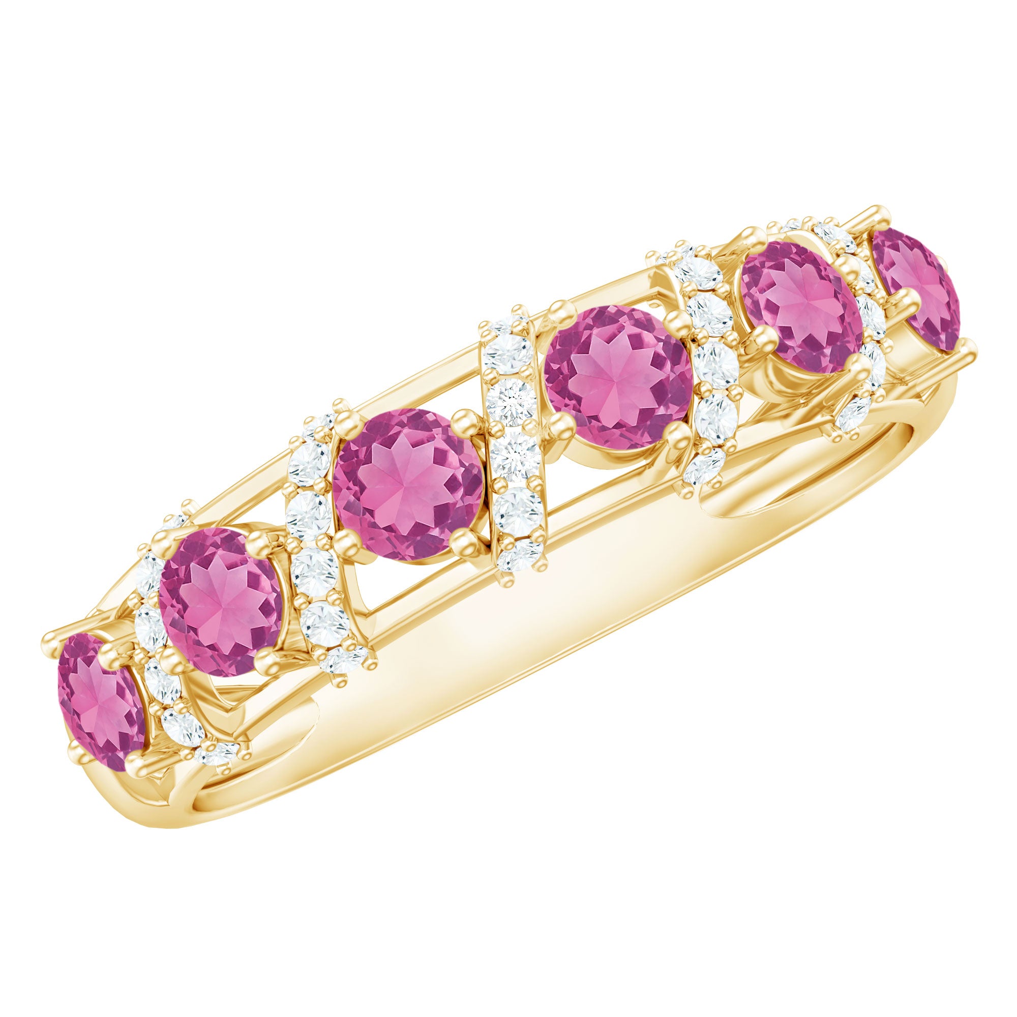 Designer Pink Tourmaline and Diamond Anniversary Ring AAA - Rosec Jewels