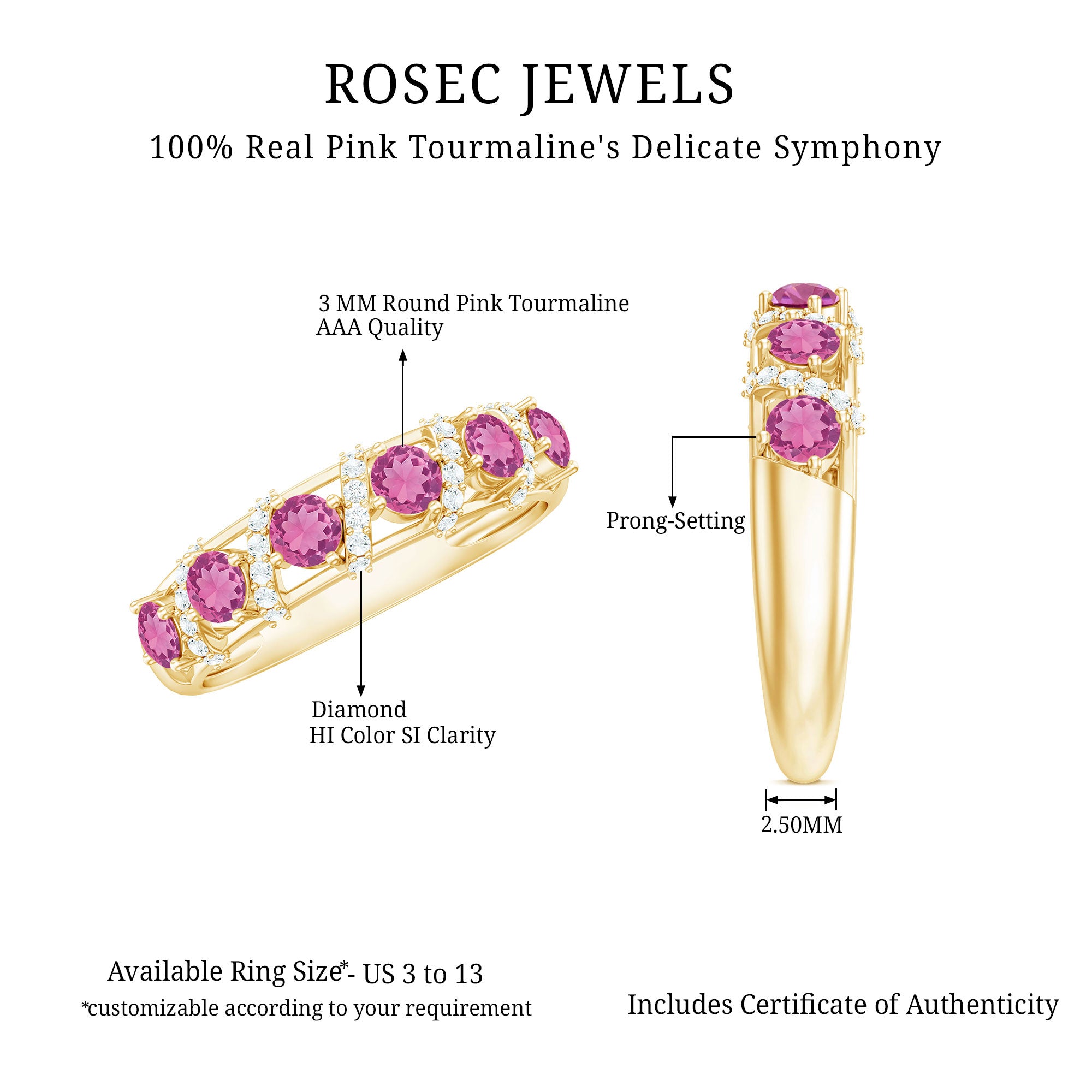 Designer Pink Tourmaline and Diamond Anniversary Ring AAA - Rosec Jewels