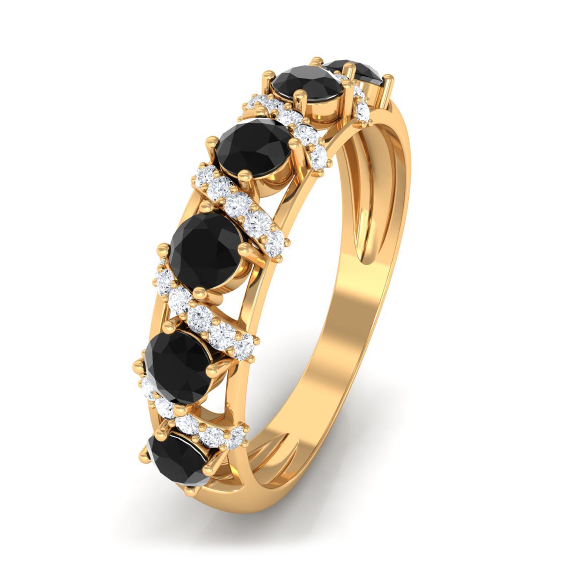 Black Spinel Designer Anniversary Band with Diamond AAA - Rosec Jewels