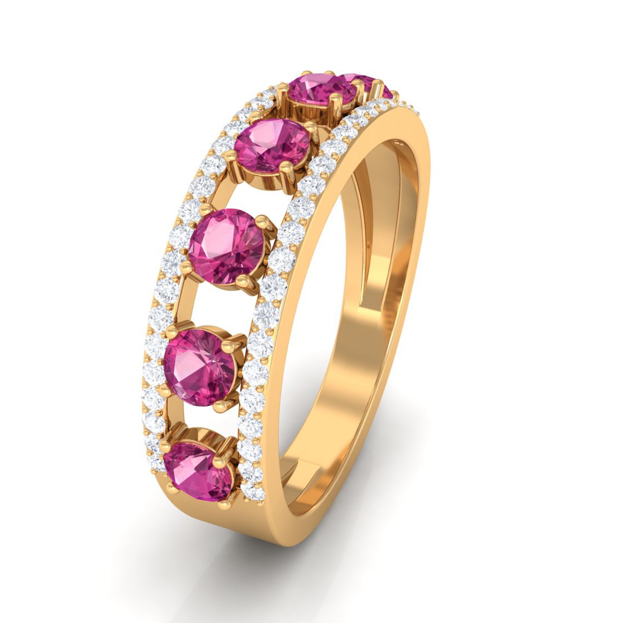 Pink Tourmaline Anniversary Ring with Diamond AAA - Rosec Jewels