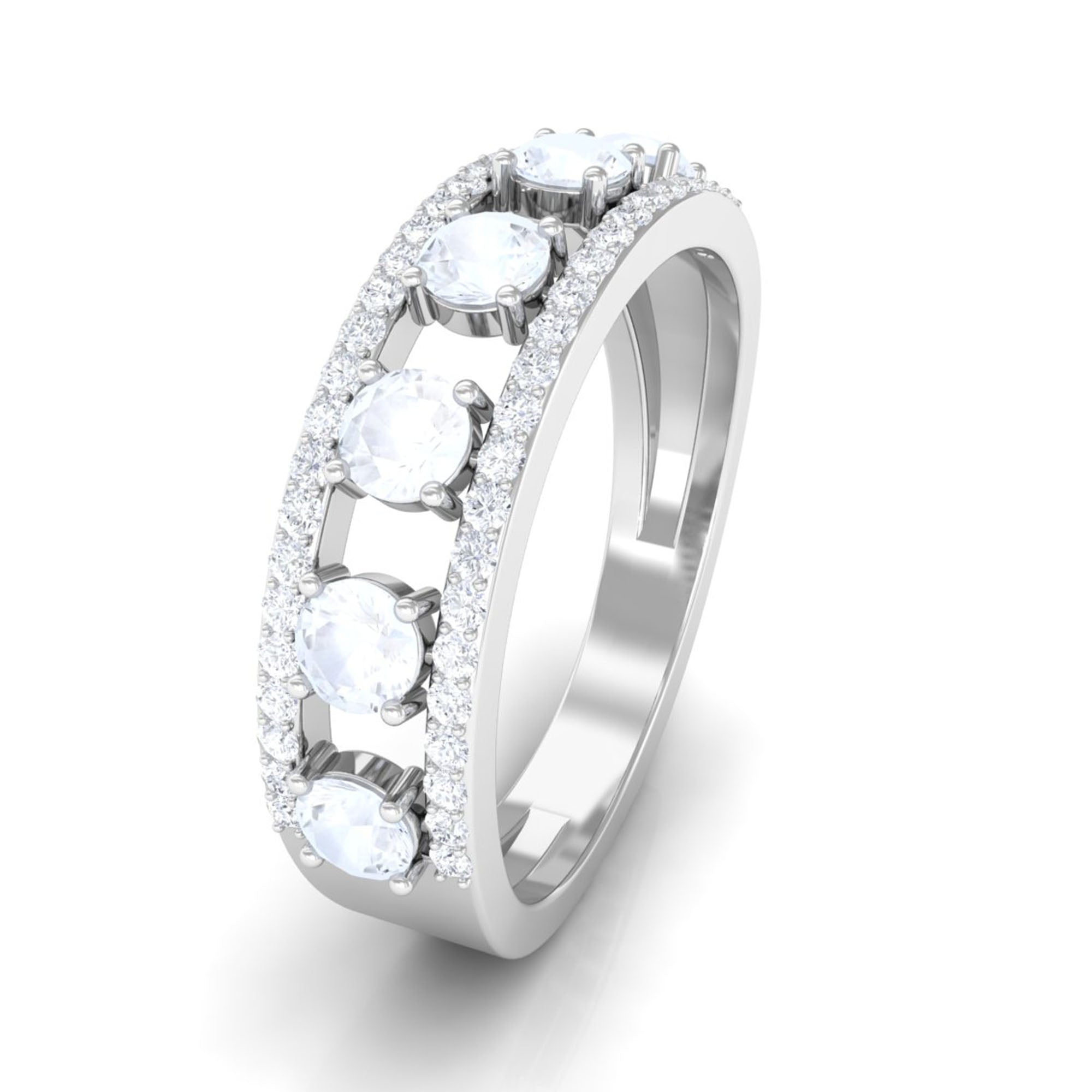 Real Moonstone and Diamond Anniversary Ring AAA - Rosec Jewels