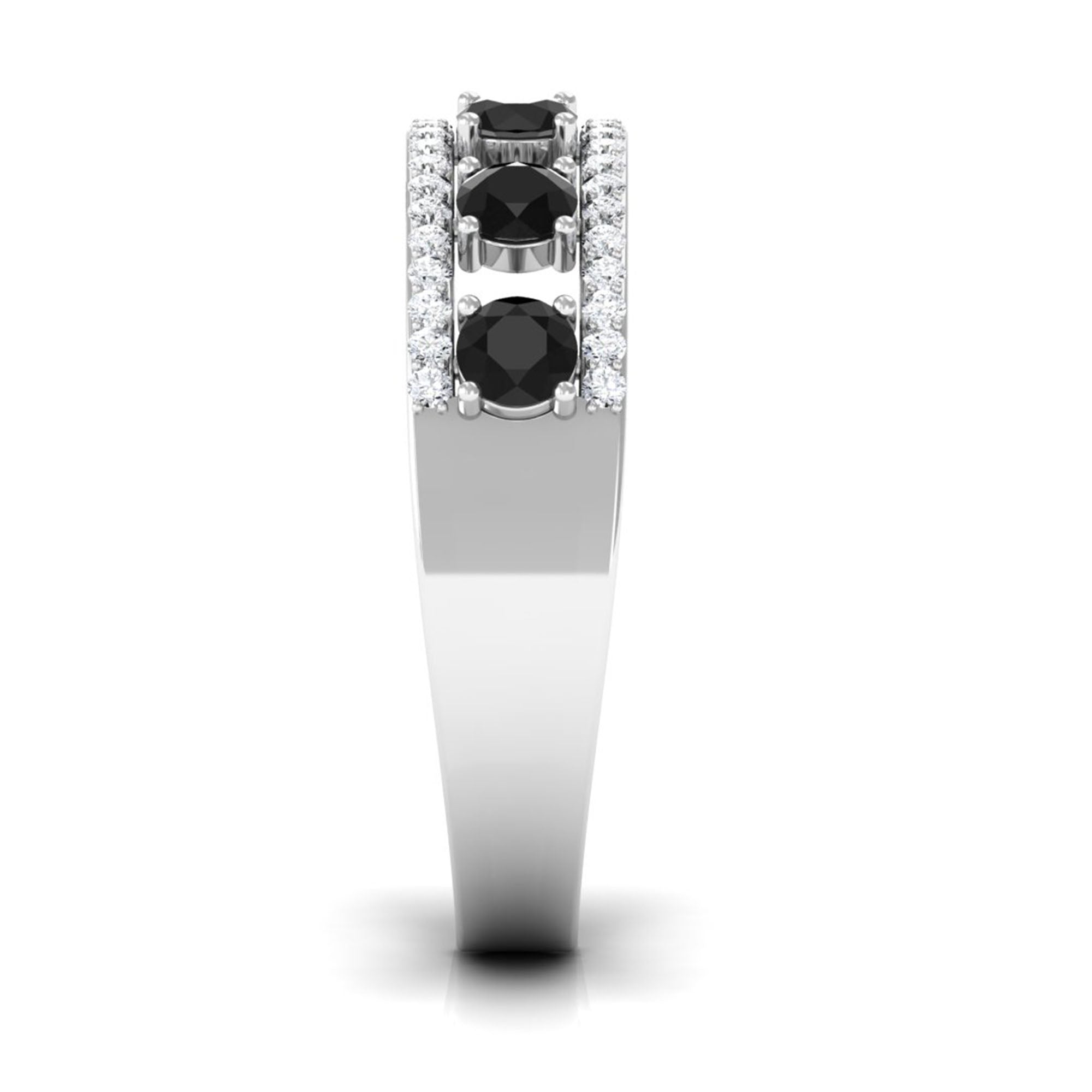 3/4 CT Black Spinel Anniversary Band Ring with Diamond AAA - Rosec Jewels