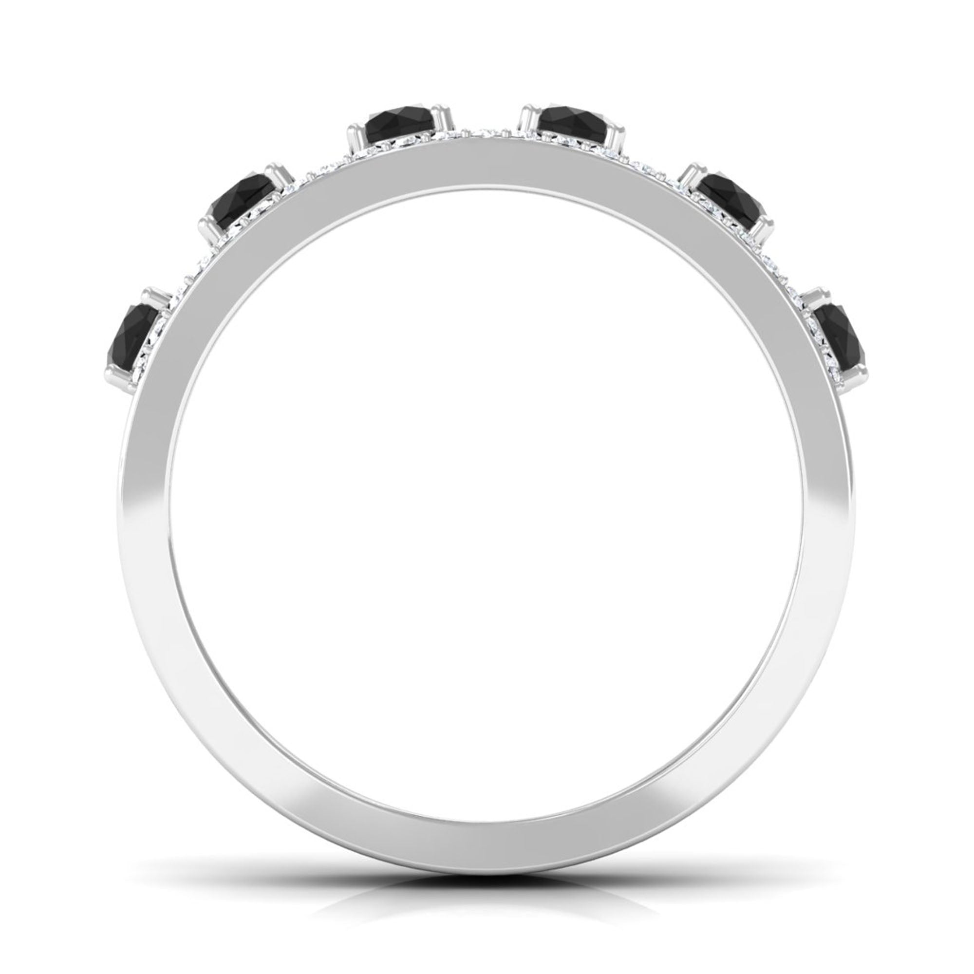 3/4 CT Black Spinel Anniversary Band Ring with Diamond AAA - Rosec Jewels