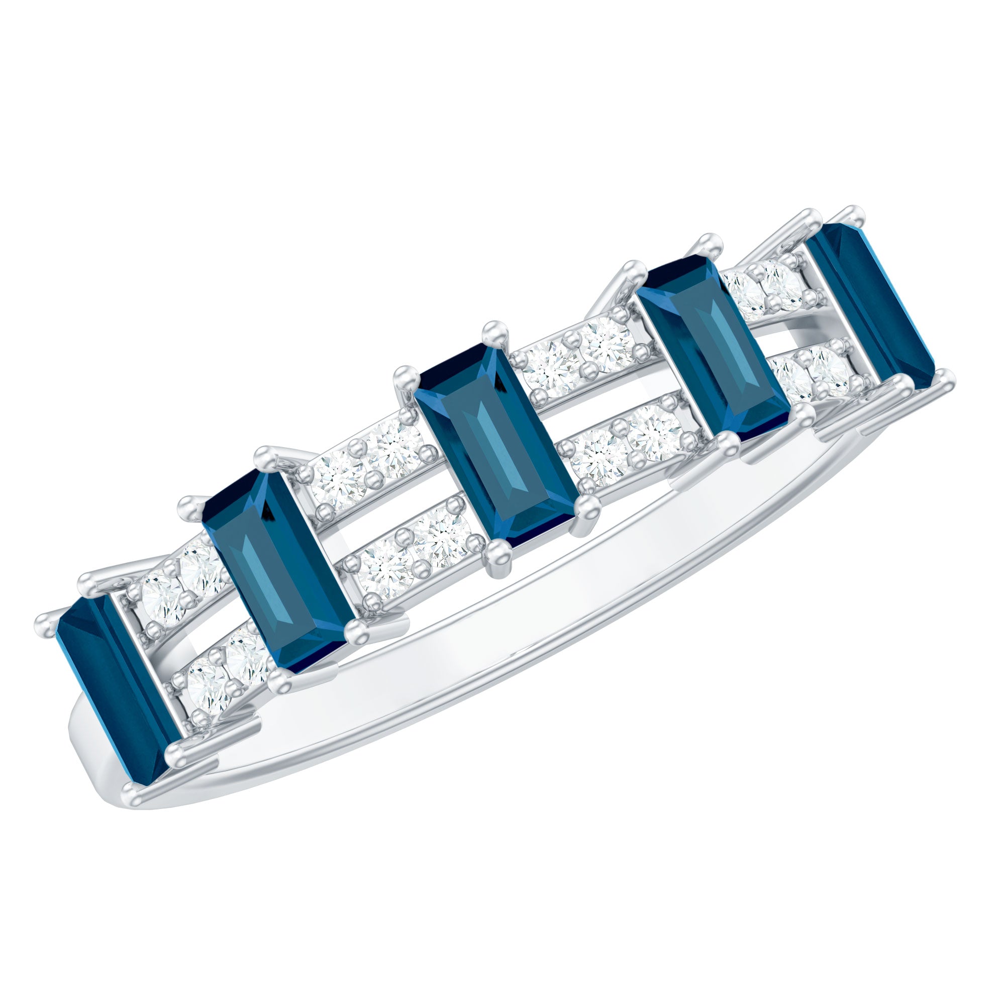 Baguette London Blue Topaz Half Eternity Band with Diamond AAA - Rosec Jewels