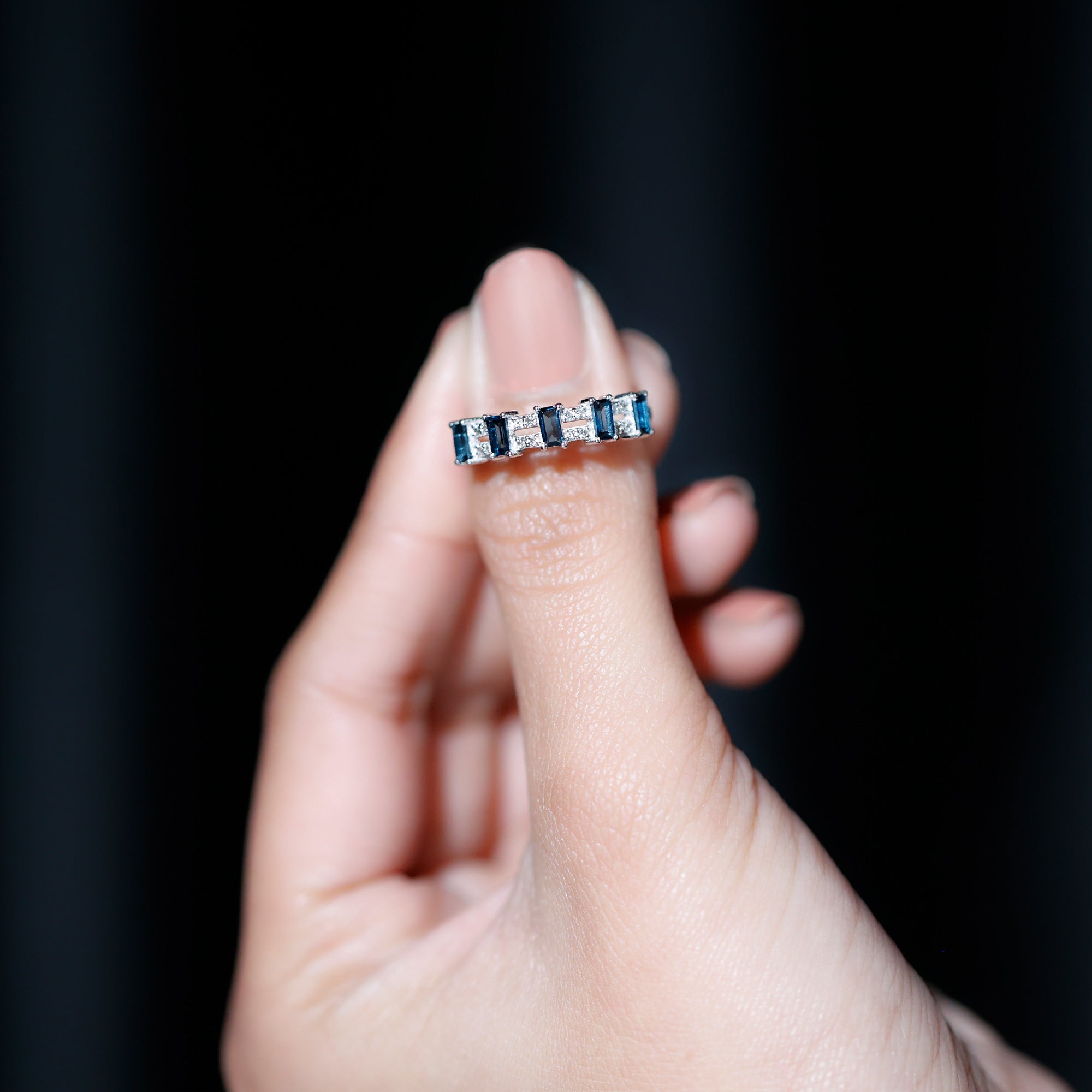 Baguette London Blue Topaz Half Eternity Band with Diamond AAA - Rosec Jewels