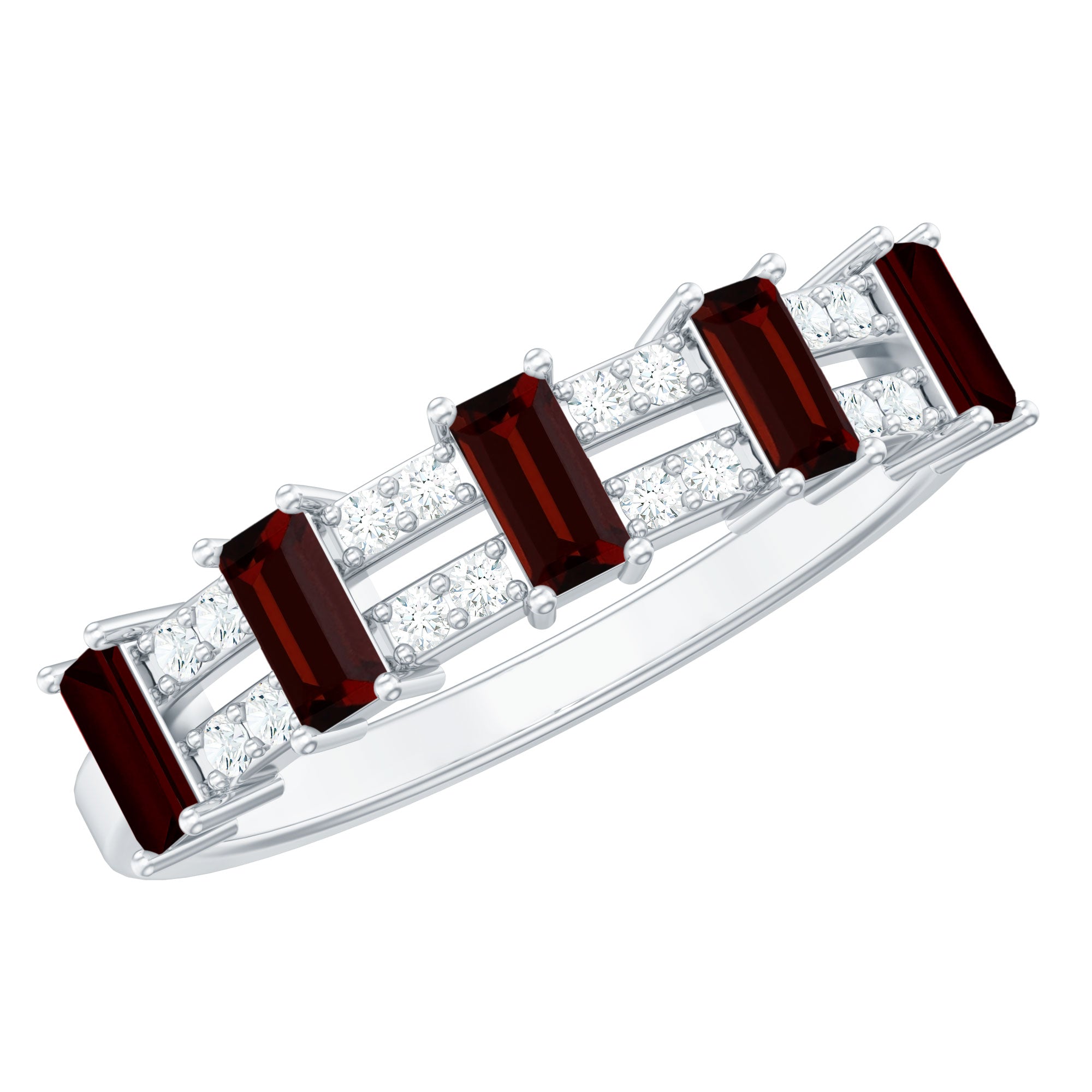 Rosec Jewels-Natural Baguette Garnet Half Eternity Band with Diamond