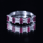 Rosec Jewels-Real Baguette Ruby Half Eternity Band Ring with Diamond