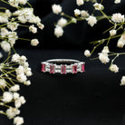 Rosec Jewels-Real Baguette Ruby Half Eternity Band Ring with Diamond
