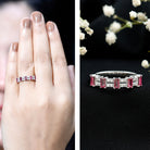 Rosec Jewels-Real Baguette Ruby Half Eternity Band Ring with Diamond