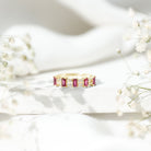 Rosec Jewels-Real Baguette Ruby Half Eternity Band Ring with Diamond
