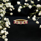 Rosec Jewels-Real Baguette Ruby Half Eternity Band Ring with Diamond