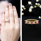 Rosec Jewels-Real Baguette Ruby Half Eternity Band Ring with Diamond