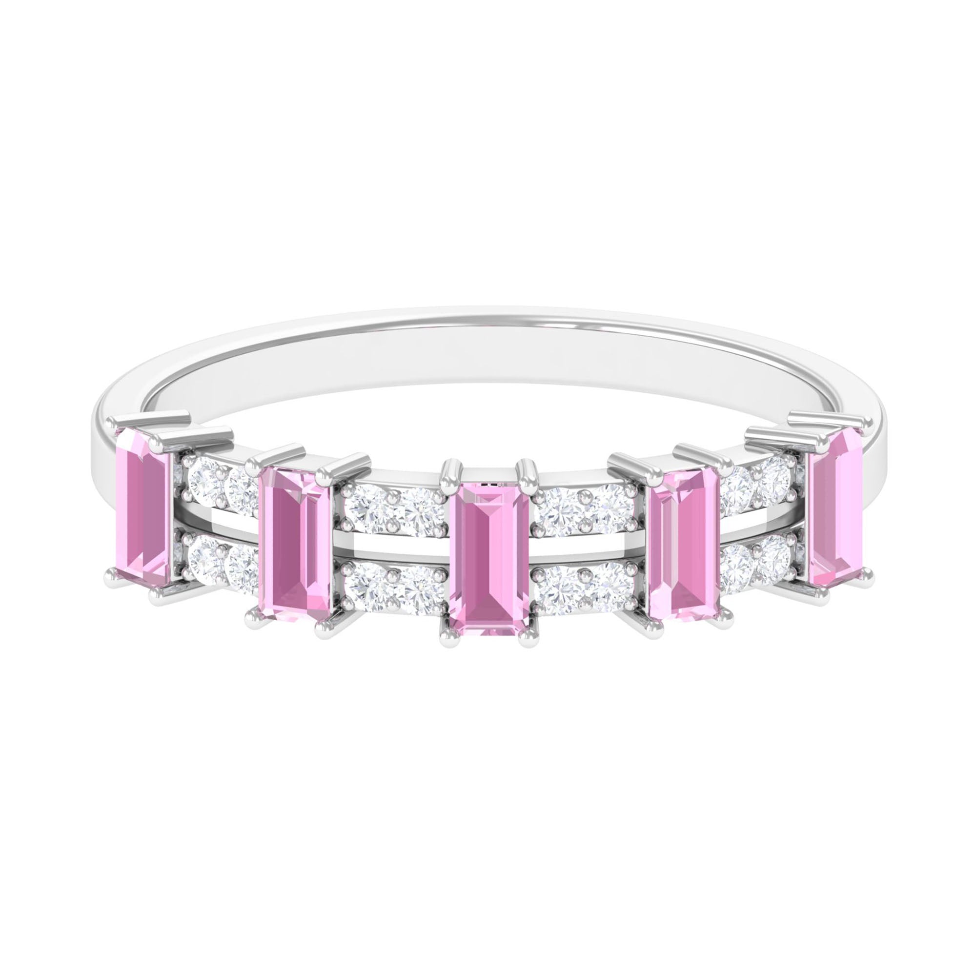 Rosec Jewels-Natural Pink Tourmaline Wide Half Eternity Ring with Diamond