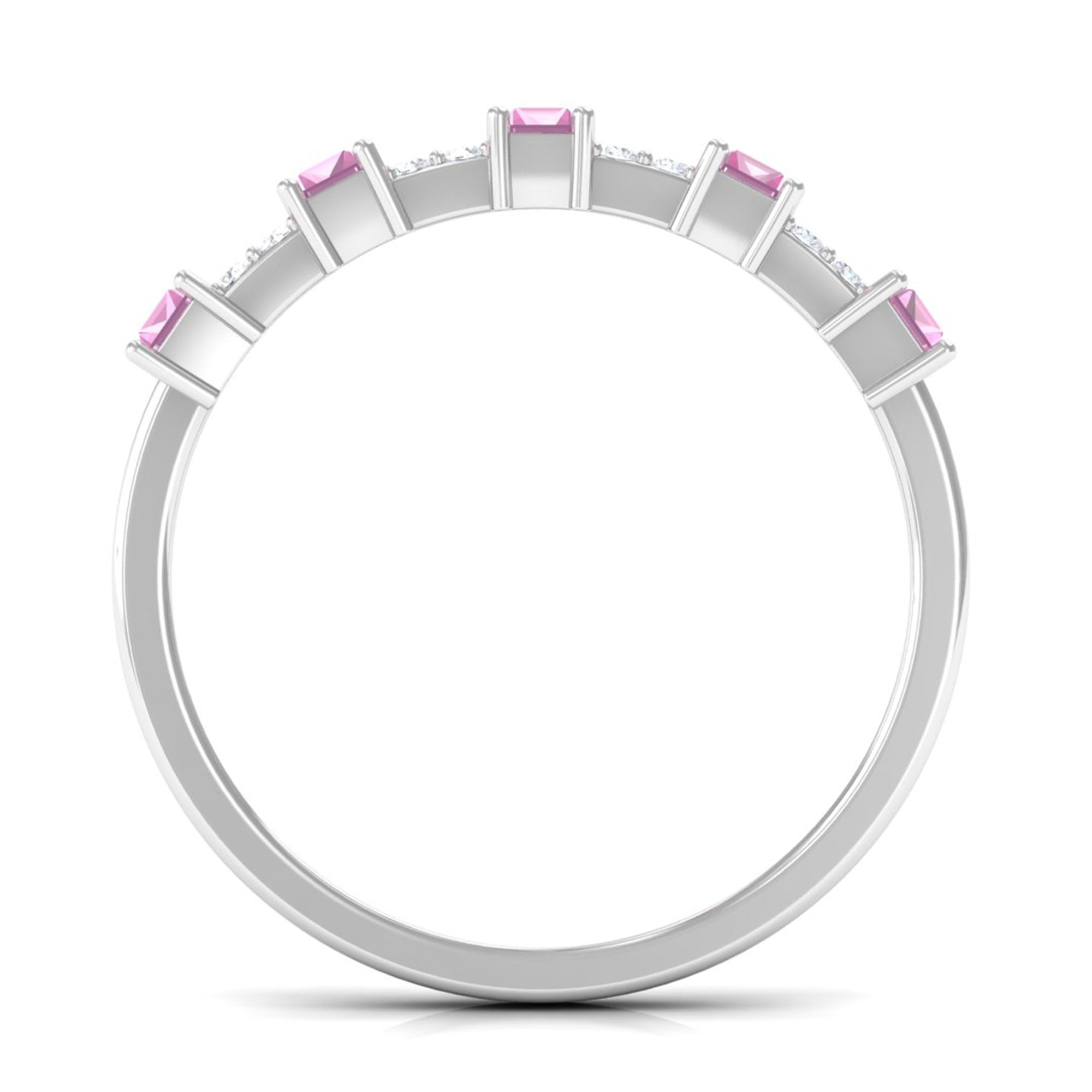 Rosec Jewels-Natural Pink Tourmaline Wide Half Eternity Ring with Diamond