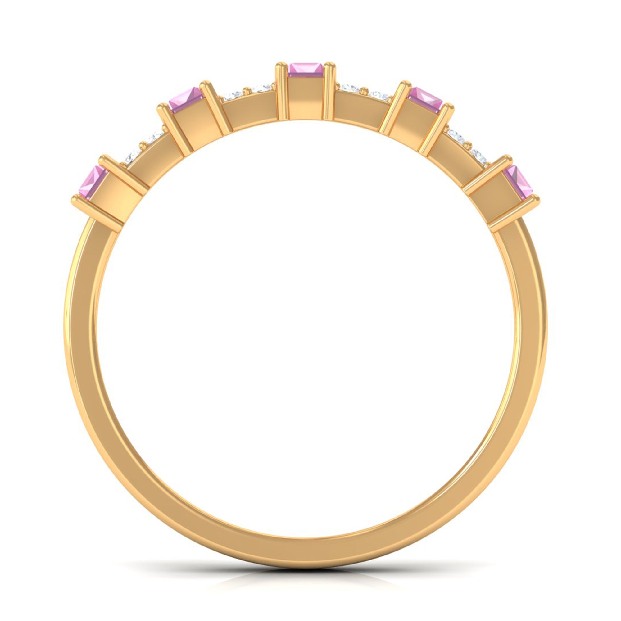 Rosec Jewels-Natural Pink Tourmaline Wide Half Eternity Ring with Diamond