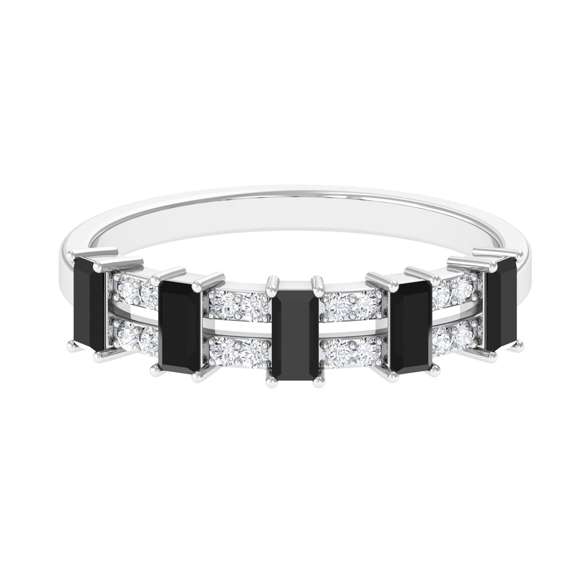 3/4 CT Black Spinel and Diamond Wide Band Ring AAA - Rosec Jewels