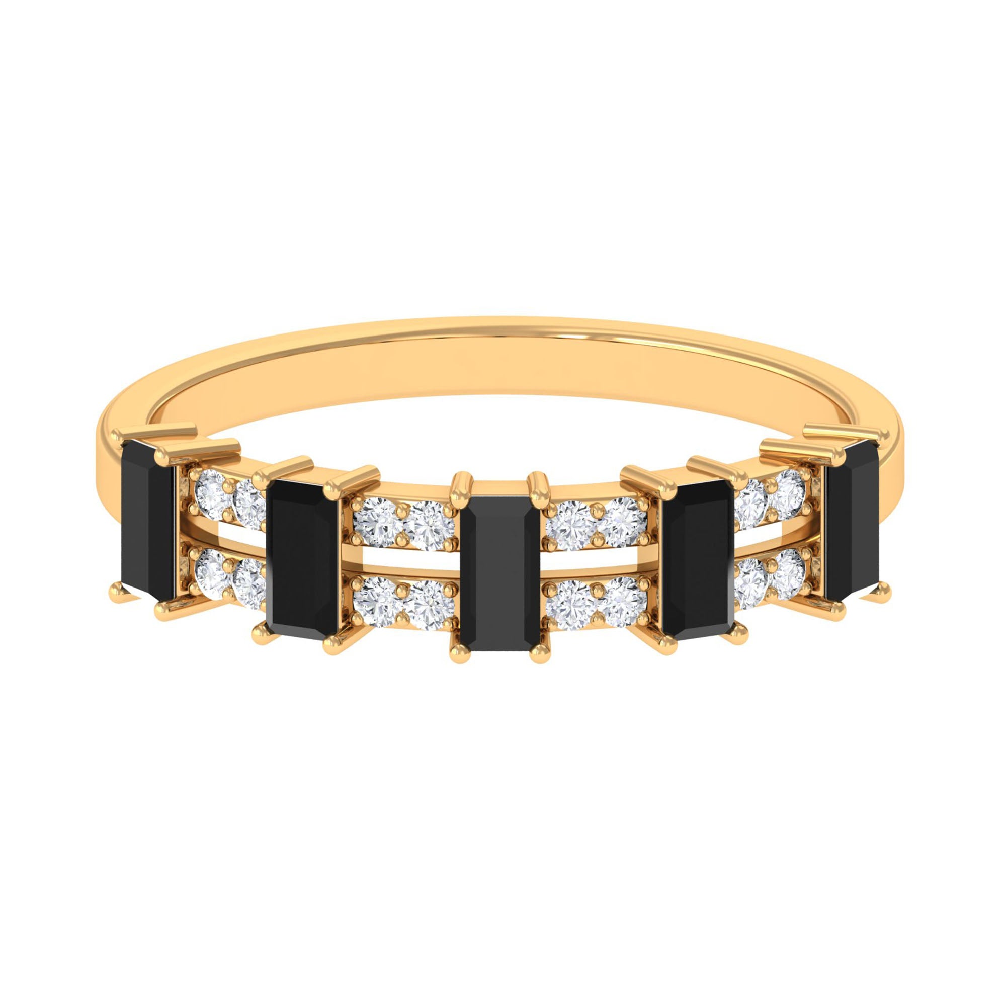 3/4 CT Black Spinel and Diamond Wide Band Ring AAA - Rosec Jewels