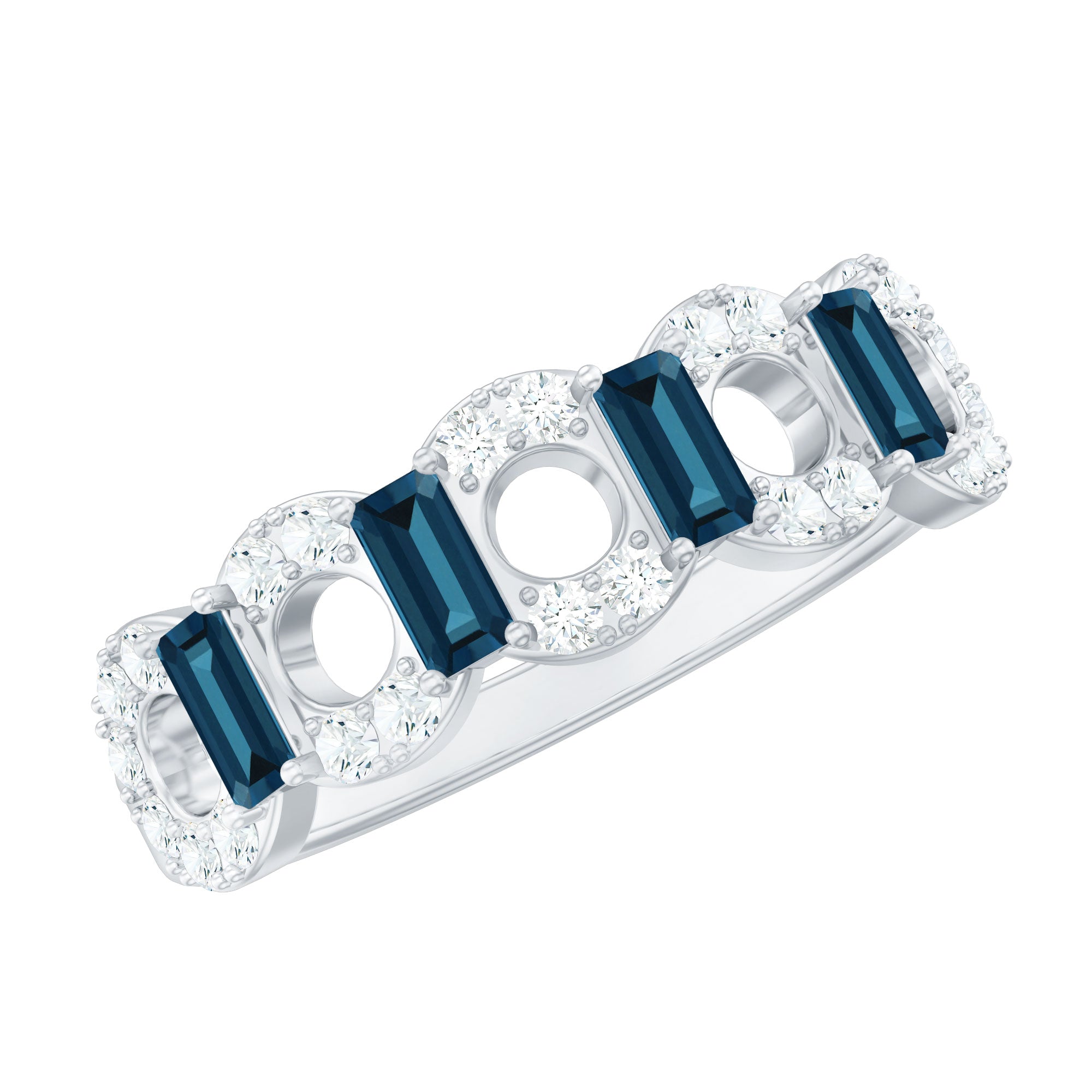 Baguette London Blue Topaz Art Deco Eternity Band with Diamond AAA - Rosec Jewels