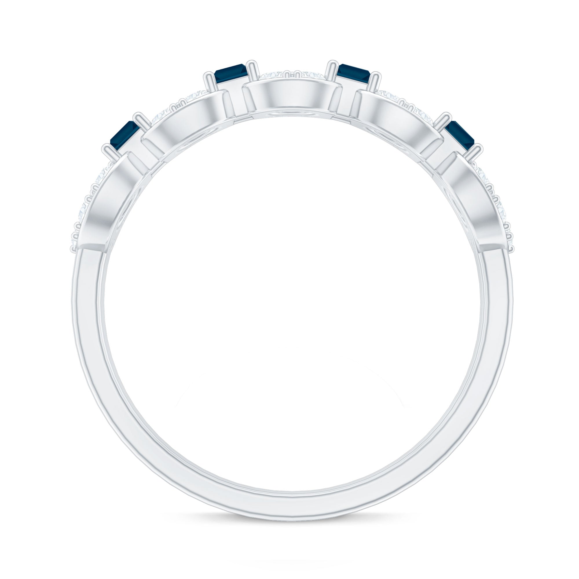 Baguette London Blue Topaz Art Deco Eternity Band with Diamond AAA - Rosec Jewels