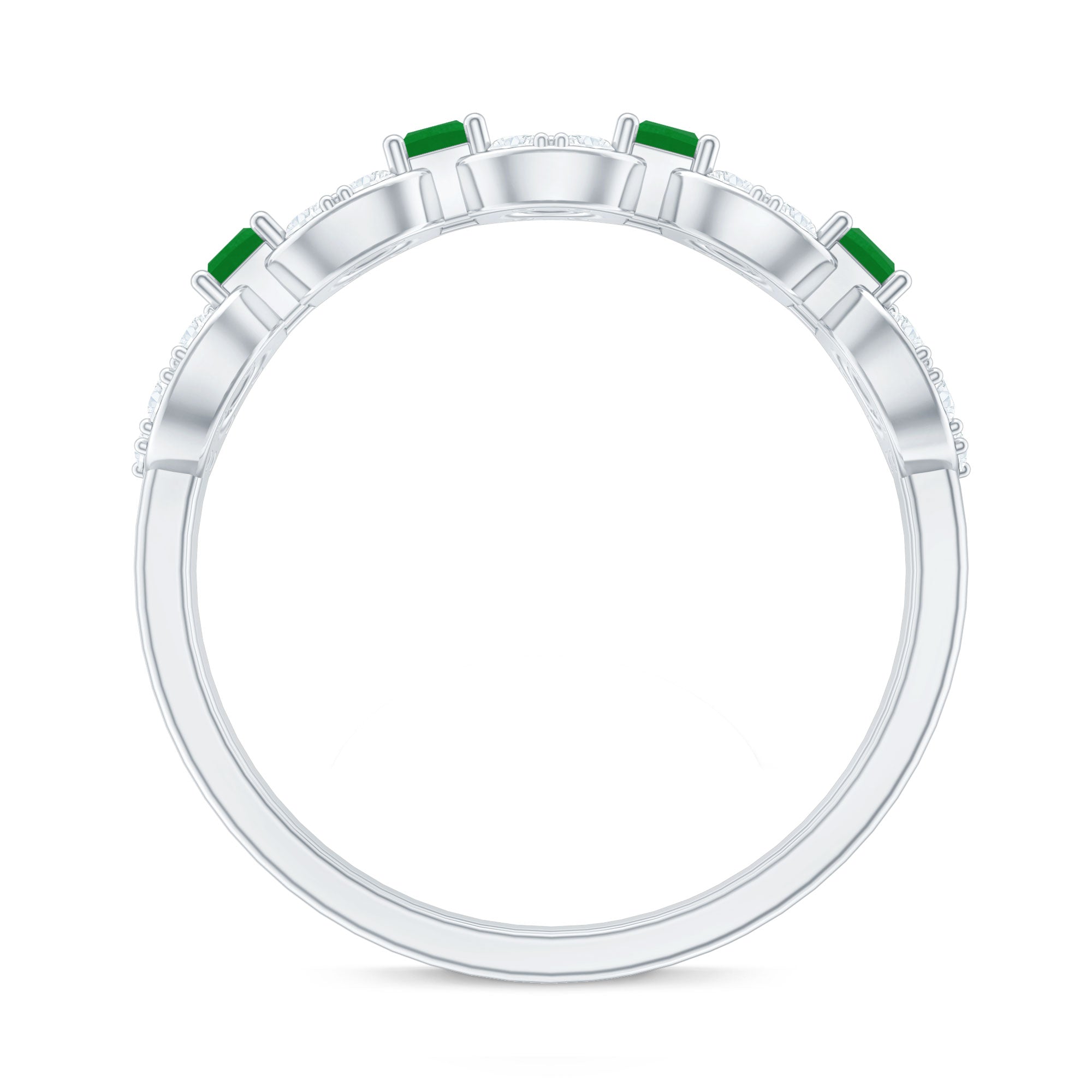 Rosec Jewels-Natural Baguette Emerald Diamond Art Deco Half Eternity Ring