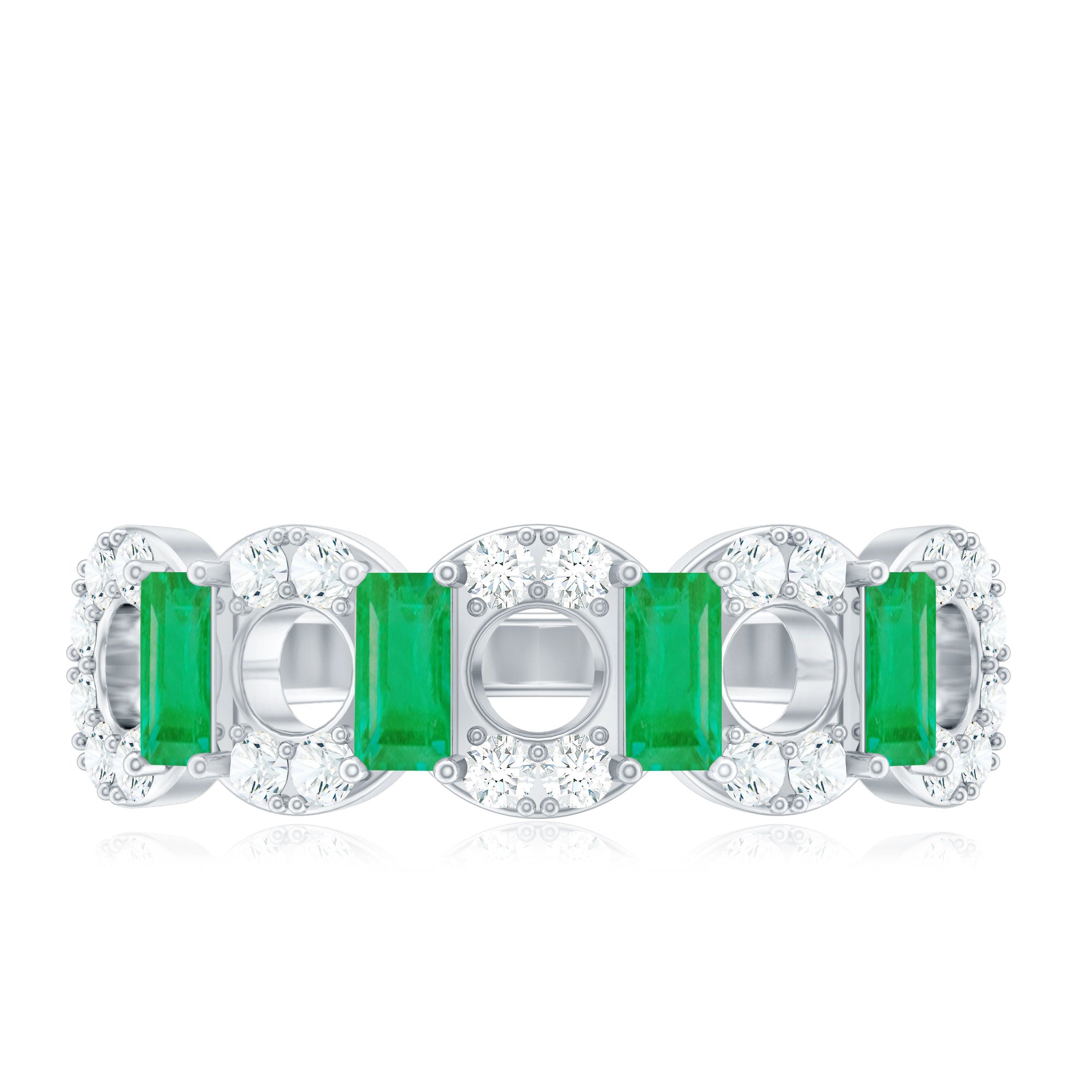 Rosec Jewels-Natural Baguette Emerald Diamond Art Deco Half Eternity Ring