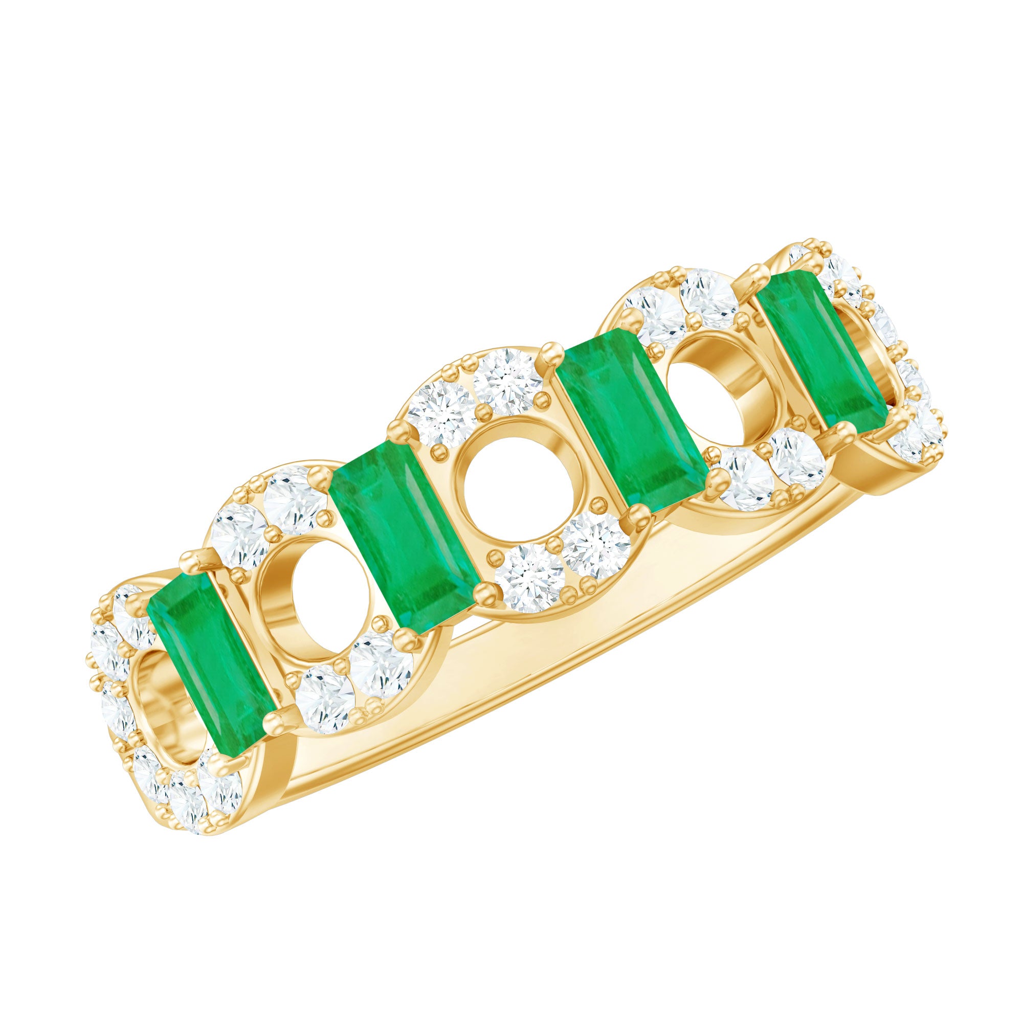 Rosec Jewels-Natural Baguette Emerald Diamond Art Deco Half Eternity Ring