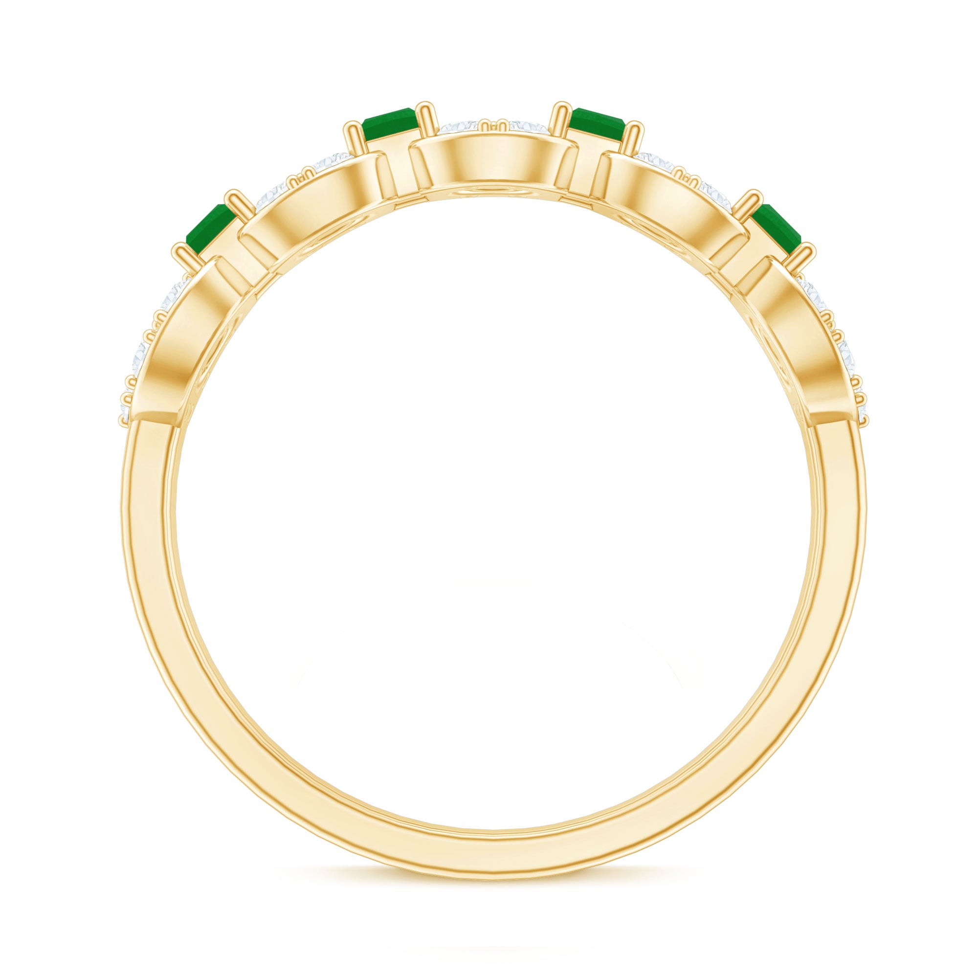 Rosec Jewels-Natural Baguette Emerald Diamond Art Deco Half Eternity Ring