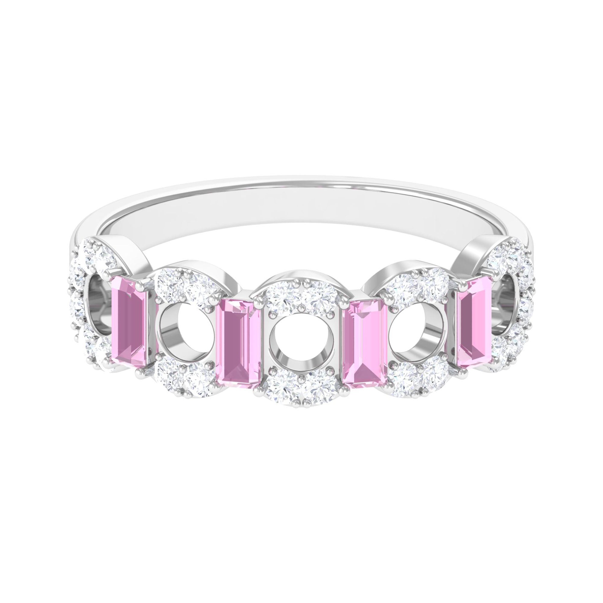 Real Pink Tourmaline Art Deco Half Eternity Ring with Diamond AAA - Rosec Jewels