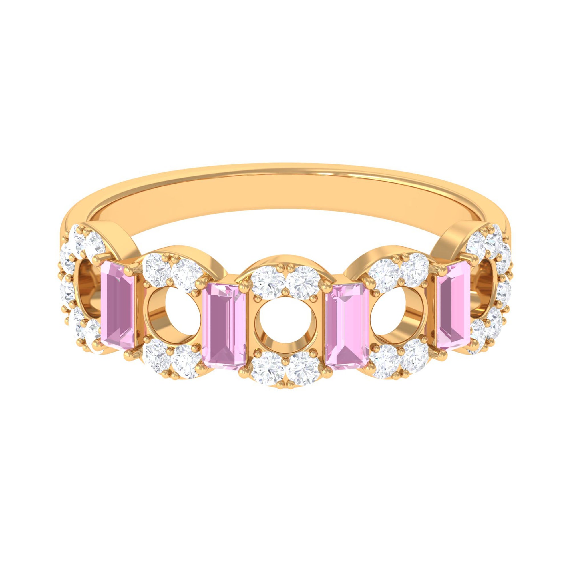 Real Pink Tourmaline Art Deco Half Eternity Ring with Diamond AAA - Rosec Jewels
