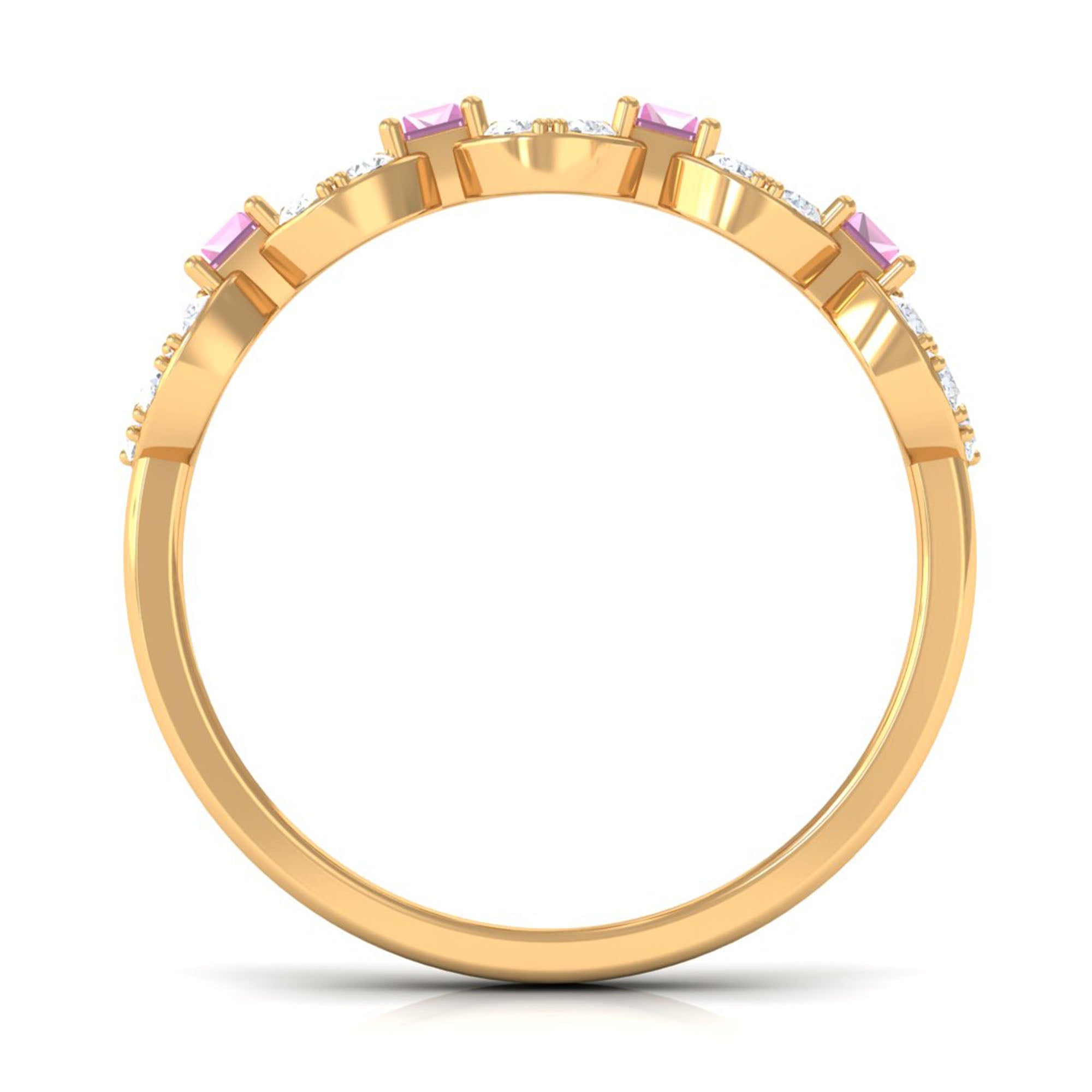 Real Pink Tourmaline Art Deco Half Eternity Ring with Diamond AAA - Rosec Jewels