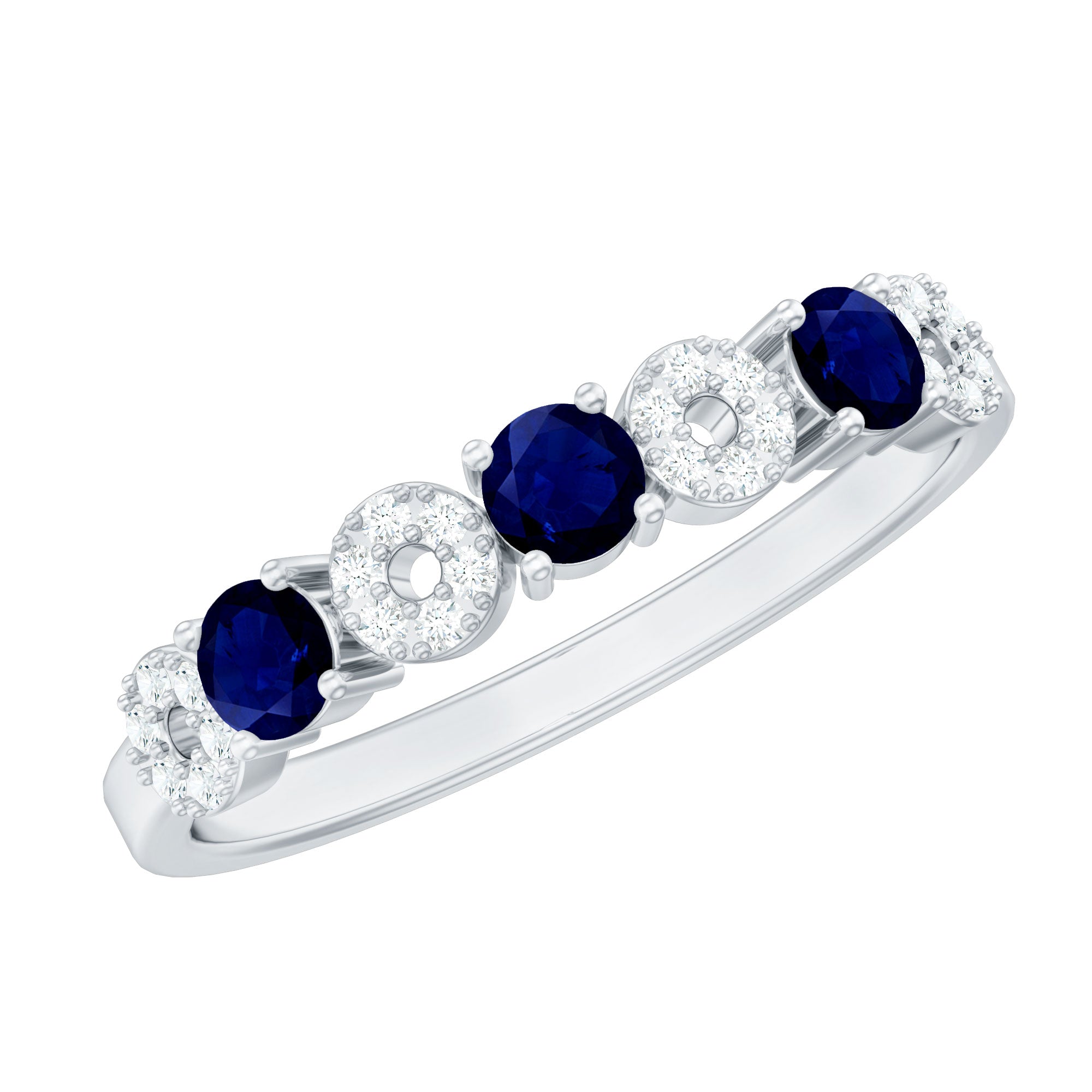 Rosec Jewels-Natural Blue Sapphire Diamond Half Eternity Ring for Women