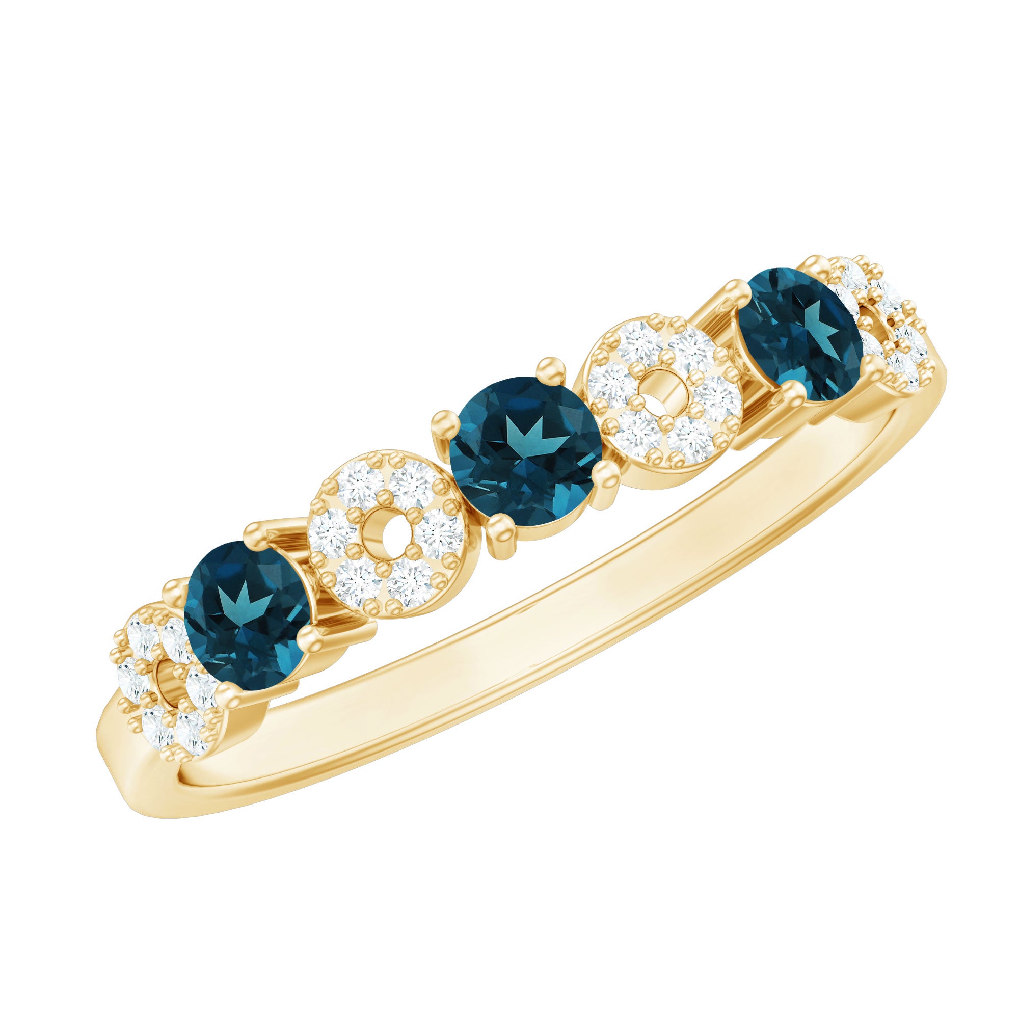 Rosec Jewels-Natural London Blue Topaz Eternity Band Ring with Diamond