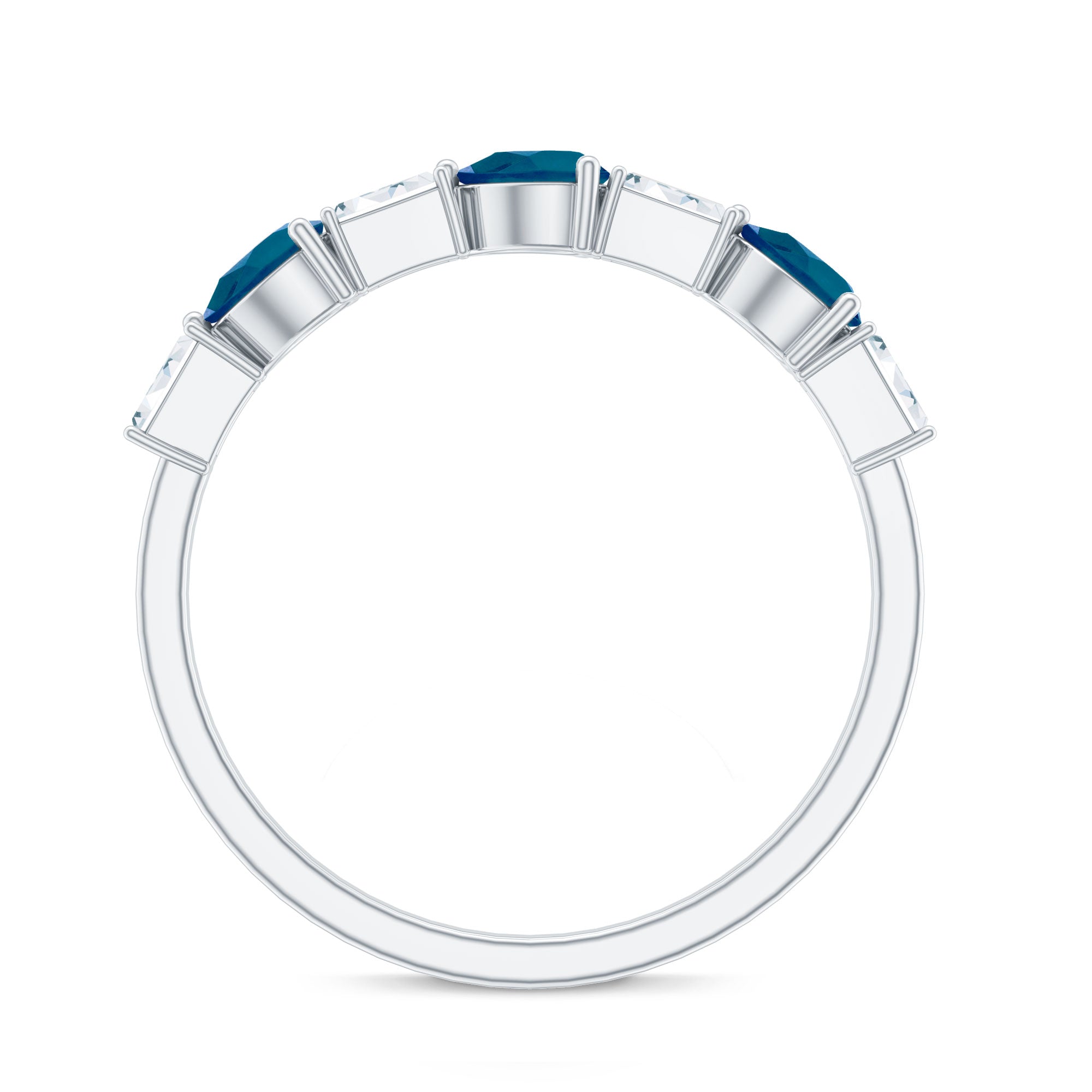 Rosec Jewels-Pear Shape London Blue Topaz Eternity Band with Baguette Diamonds