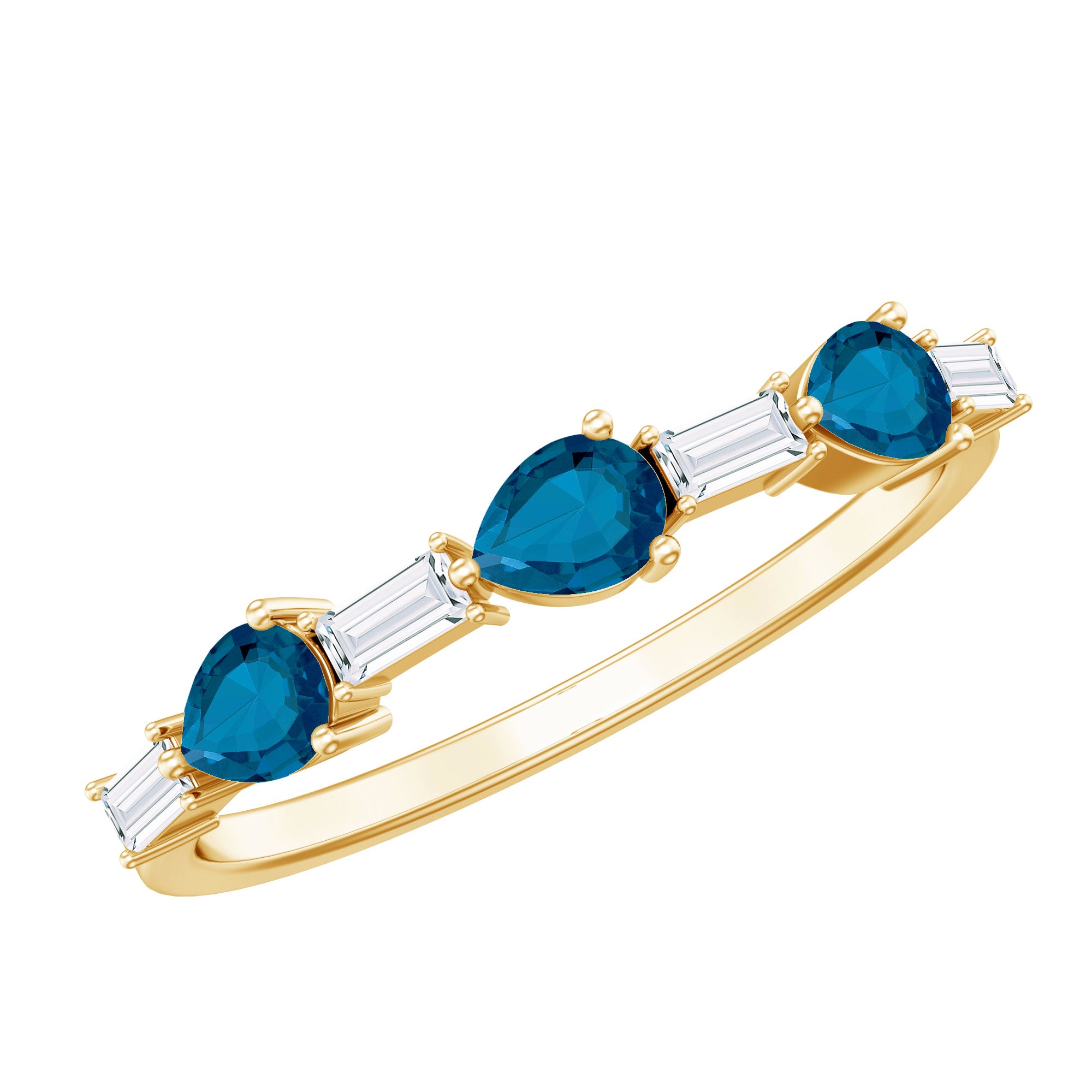 Rosec Jewels-Pear Shape London Blue Topaz Eternity Band with Baguette Diamonds