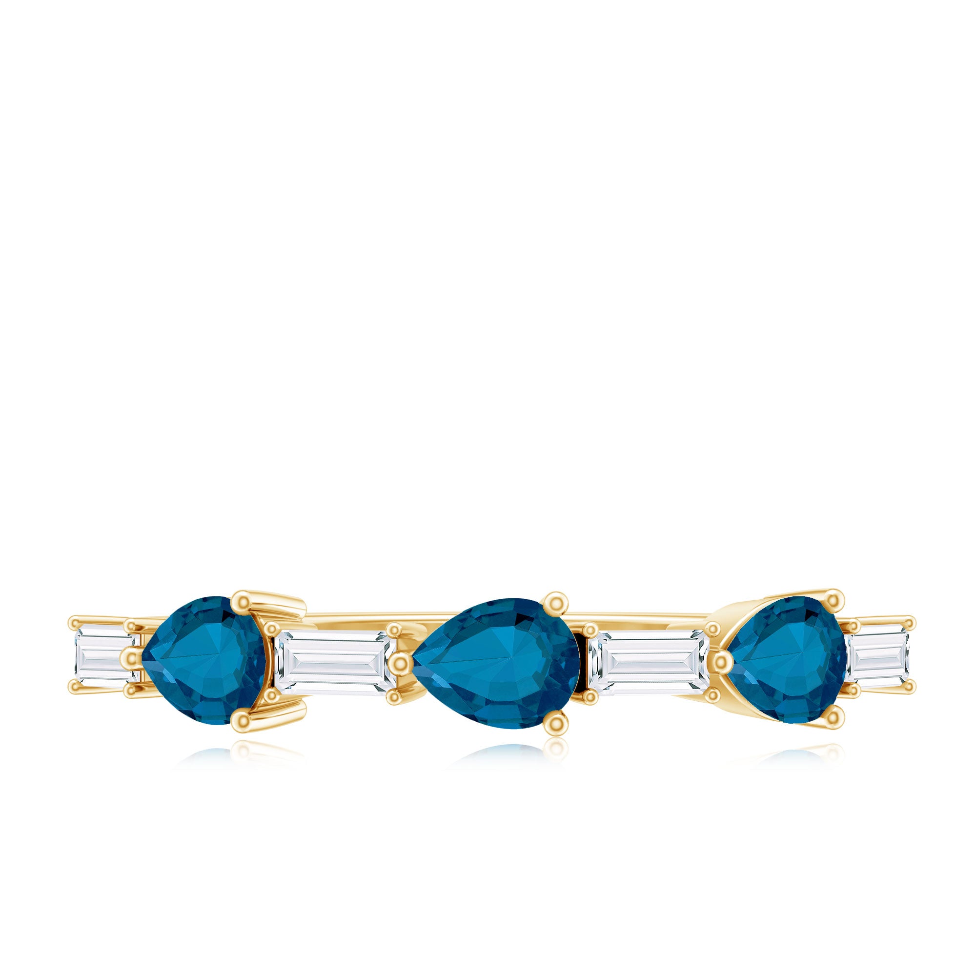 Rosec Jewels-Pear Shape London Blue Topaz Eternity Band with Baguette Diamonds