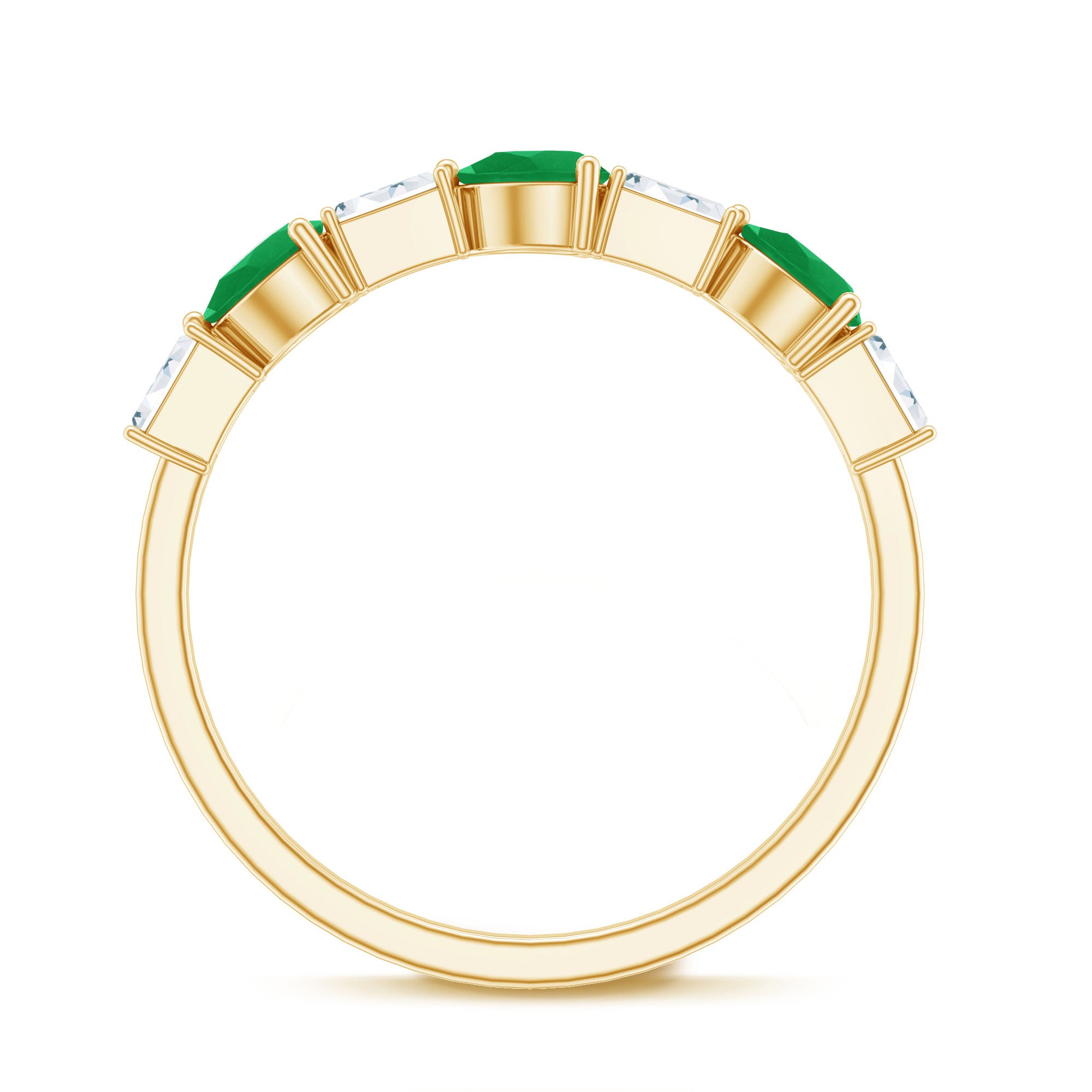 Certified Natural Emerald Diamond Half Eternity Anniversary Ring in East West Style AAA - Rosec Jewels