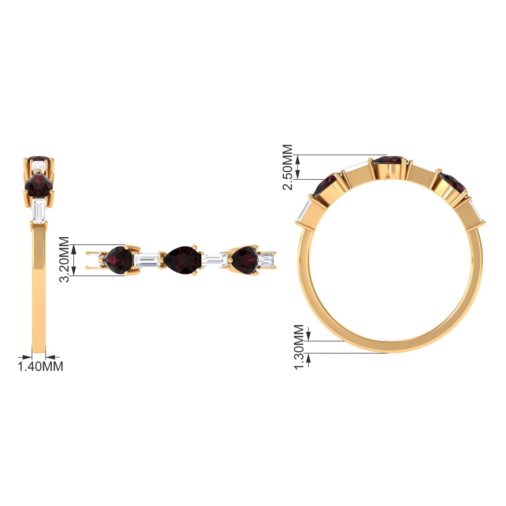 Rosec Jewels-Natural Garnet Diamond Half Eternity Ring in East West Style