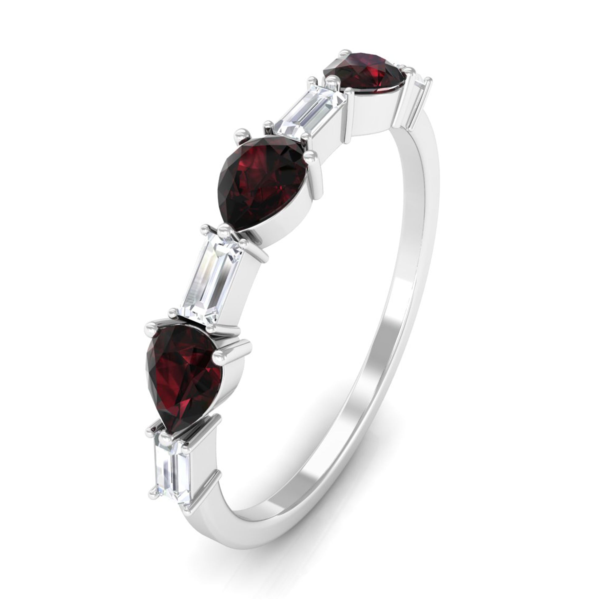 Rosec Jewels-Natural Garnet Diamond Half Eternity Ring in East West Style