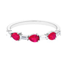 Rosec Jewels-East West Style Pear Shape Ruby Half Eternity Ring with Baguette Diamond