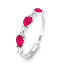 Rosec Jewels-East West Style Pear Shape Ruby Half Eternity Ring with Baguette Diamond