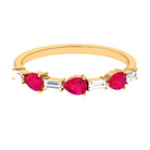Rosec Jewels-East West Style Pear Shape Ruby Half Eternity Ring with Baguette Diamond
