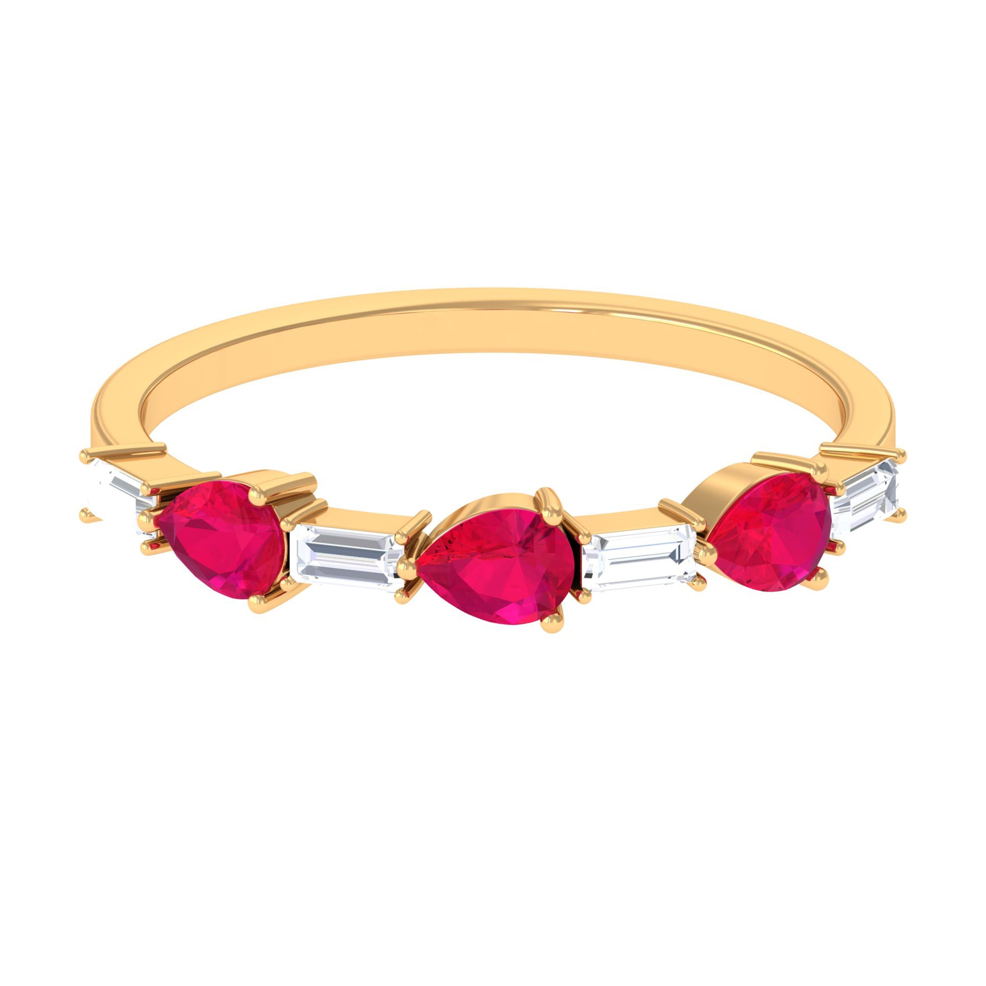 Rosec Jewels-East West Style Pear Shape Ruby Half Eternity Ring with Baguette Diamond
