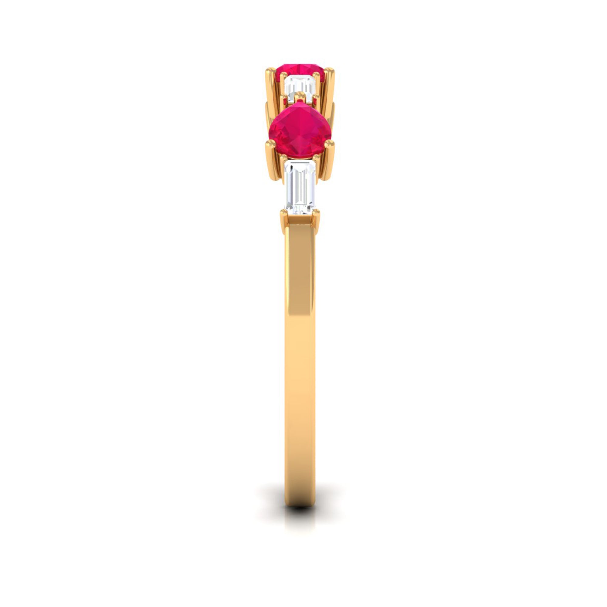Rosec Jewels-East West Style Pear Shape Ruby Half Eternity Ring with Baguette Diamond