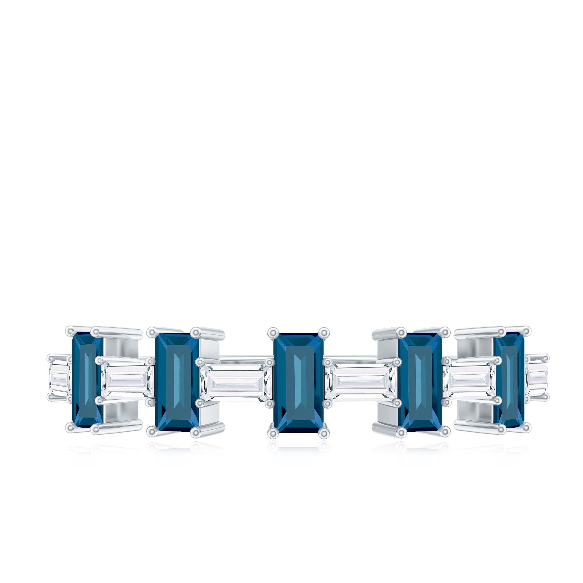 Rosec Jewels-London Blue Topaz and Diamond Baguette Eternity Band Ring