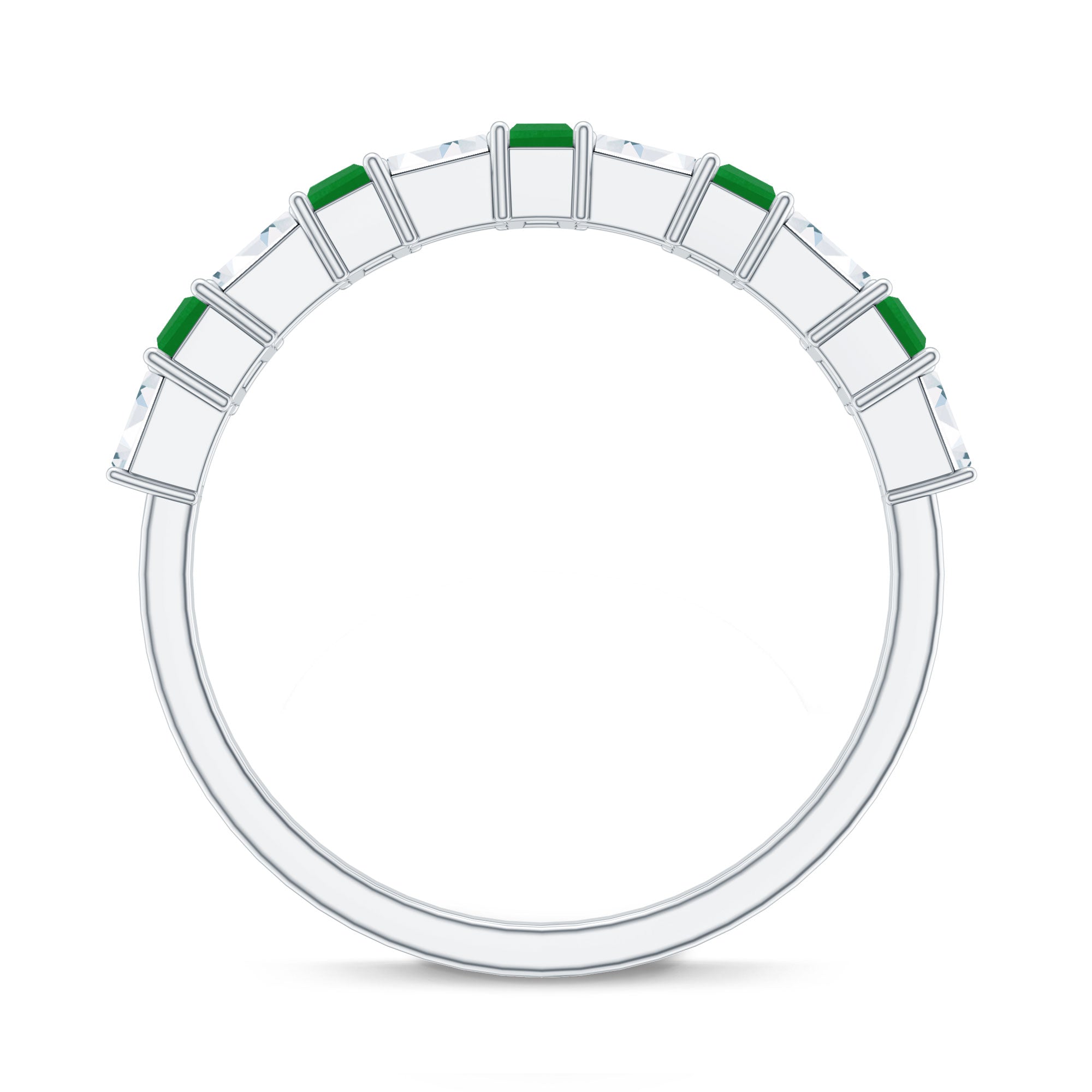Rosec Jewels-Genuine Baguette Emerald Half Eternity Ring with Moissanite
