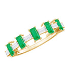 Rosec Jewels-Genuine Baguette Emerald Half Eternity Ring with Moissanite
