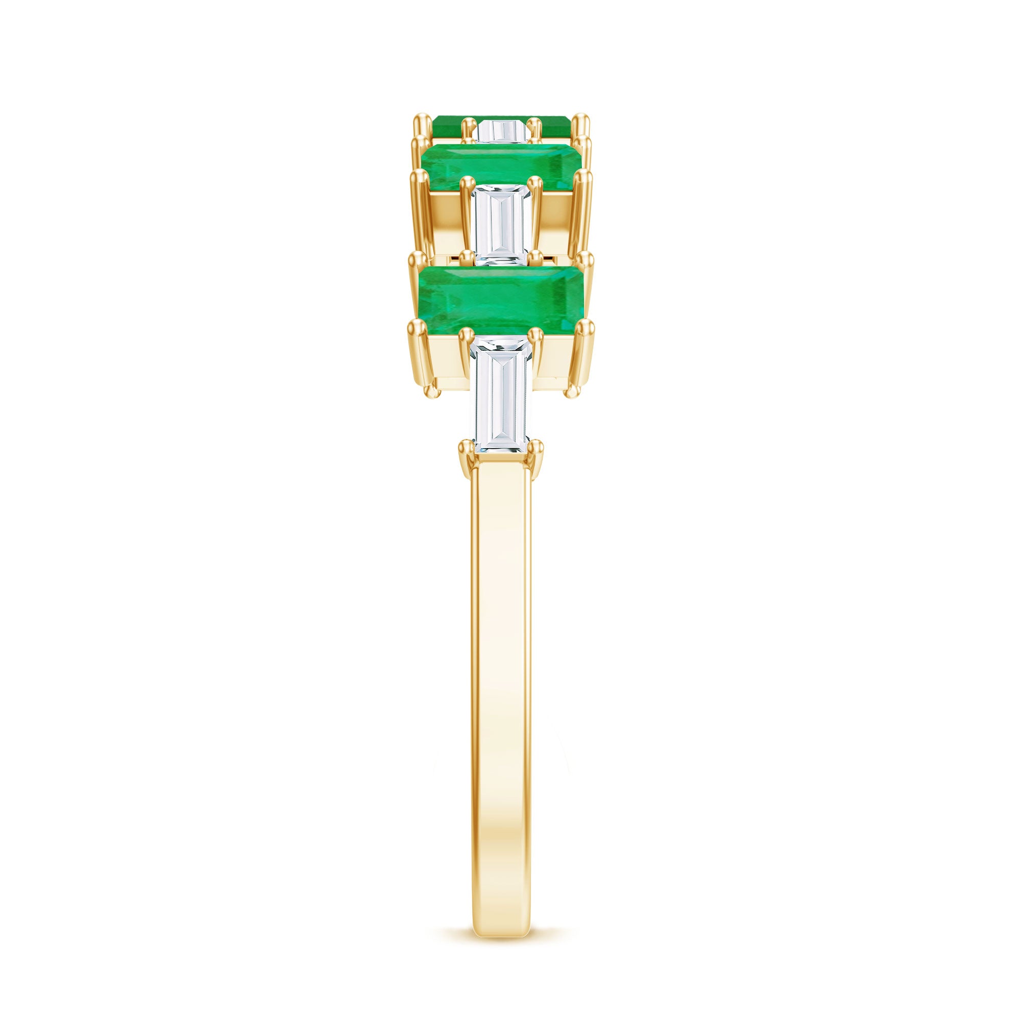 Rosec Jewels-Genuine Baguette Emerald Half Eternity Ring with Moissanite