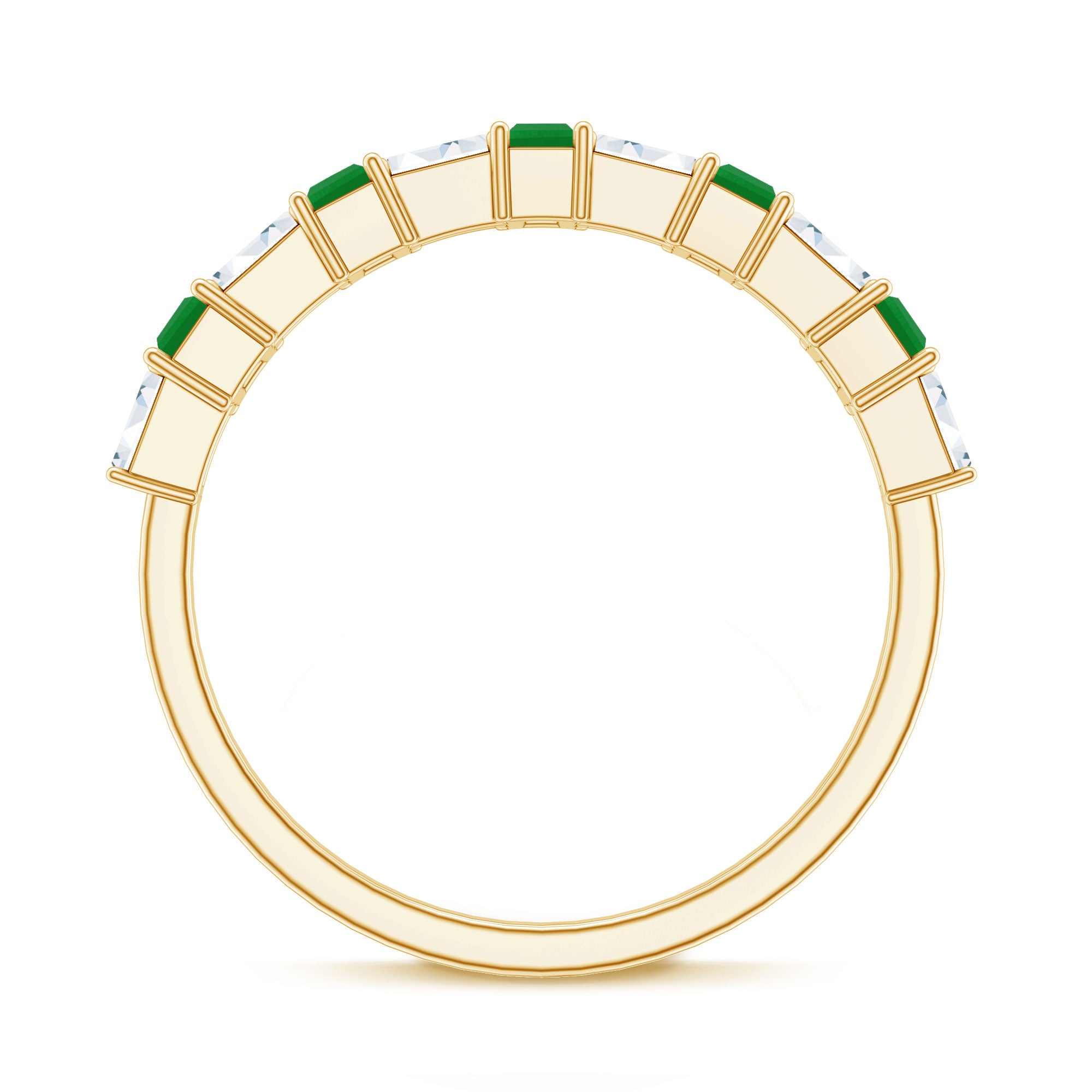 Rosec Jewels-Genuine Baguette Emerald Half Eternity Ring with Moissanite