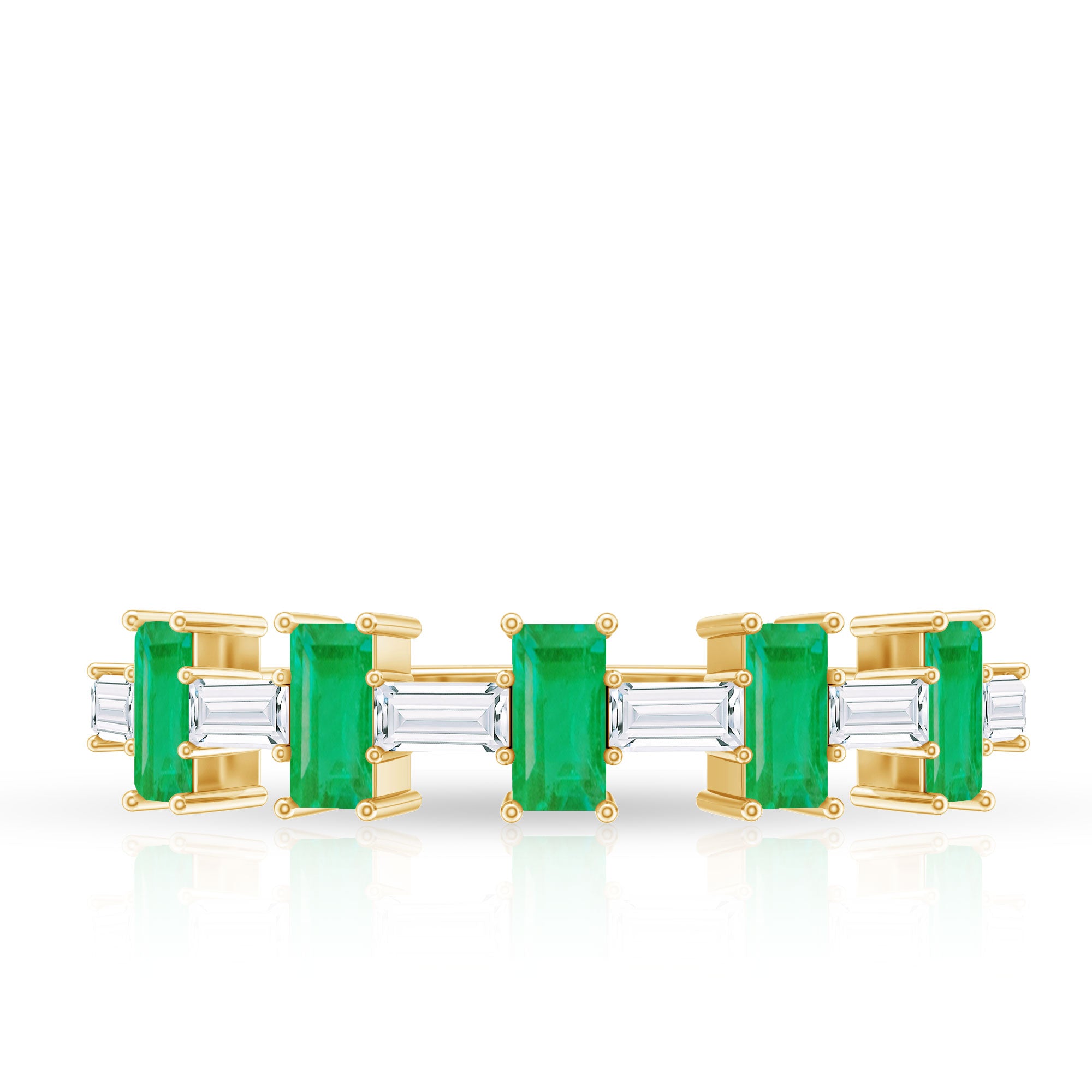 Rosec Jewels-Genuine Baguette Emerald Half Eternity Ring with Moissanite
